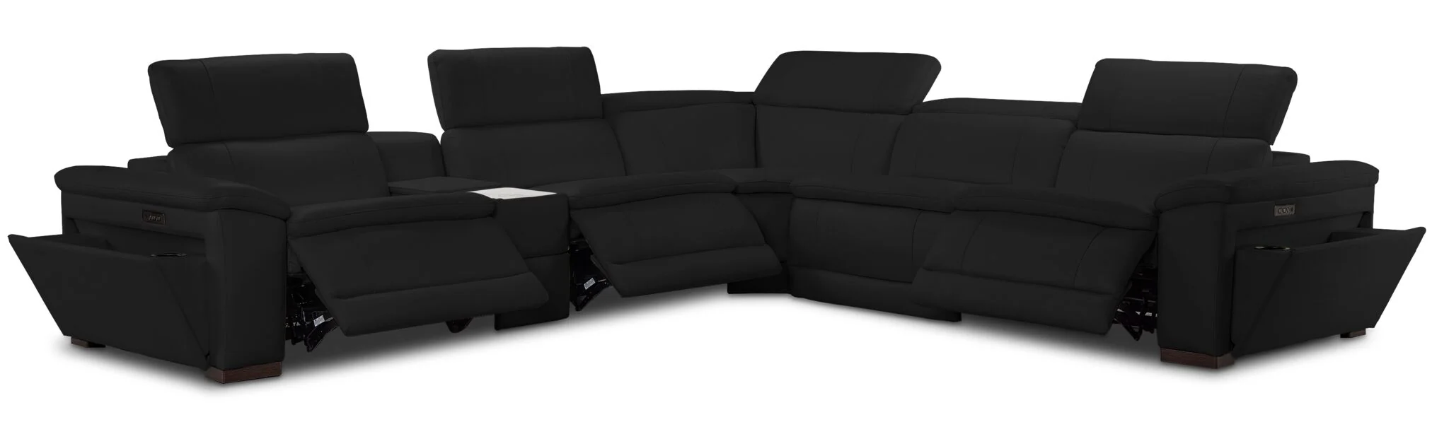 Ajax Leather 6-Piece Dual Power Reclining Sectional - Black - Image 5
