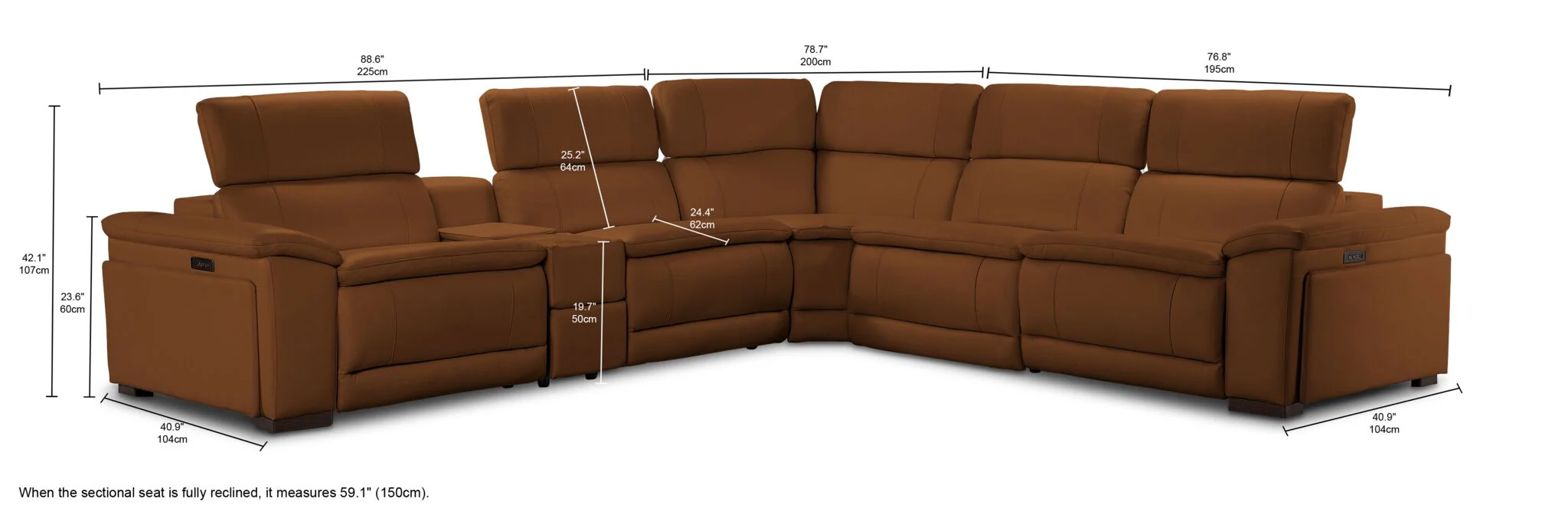 Ajax Leather 6-Piece Dual Power Reclining Sectional - Camel - Image 2