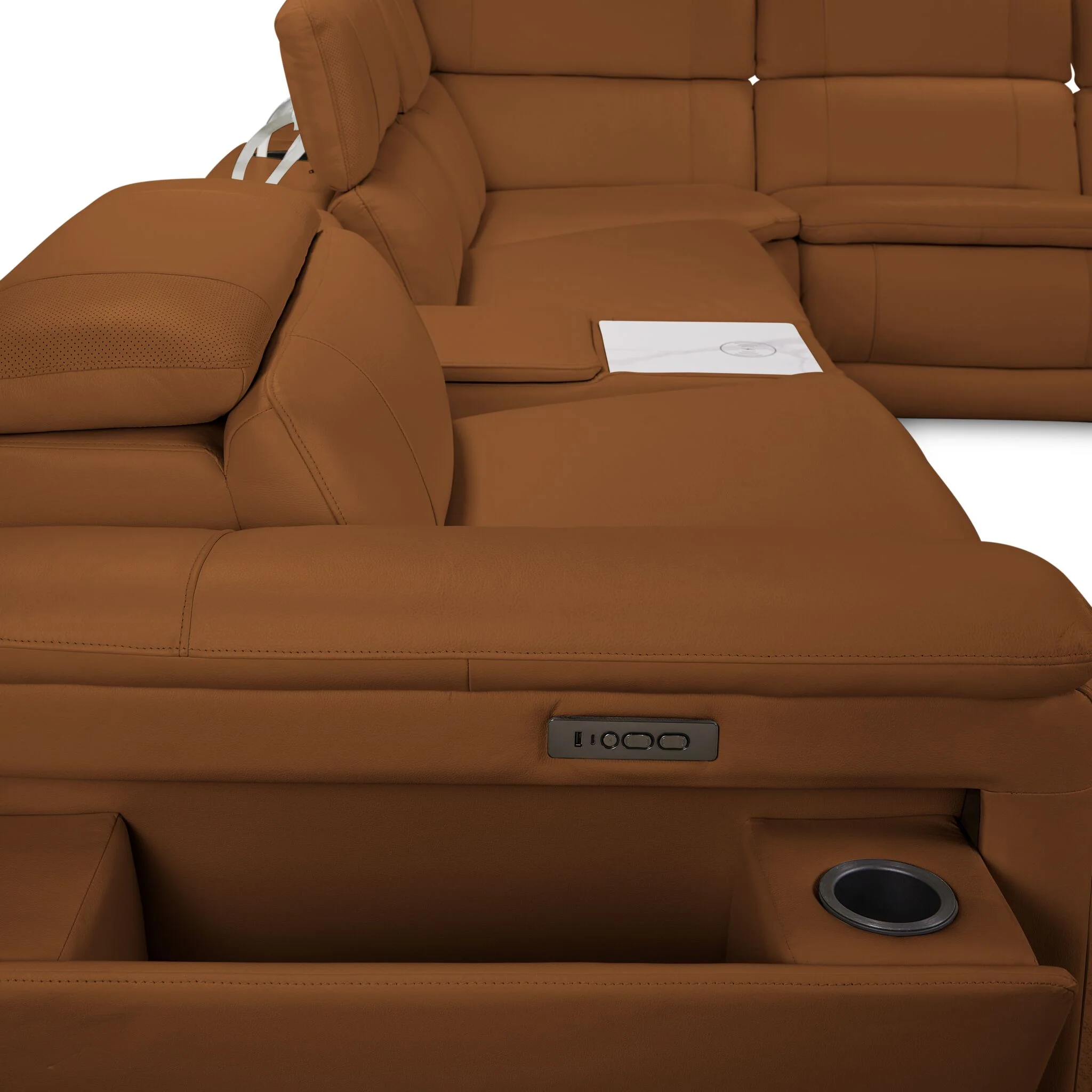 Ajax Leather 6-Piece Dual Power Reclining Sectional - Camel - Image 8