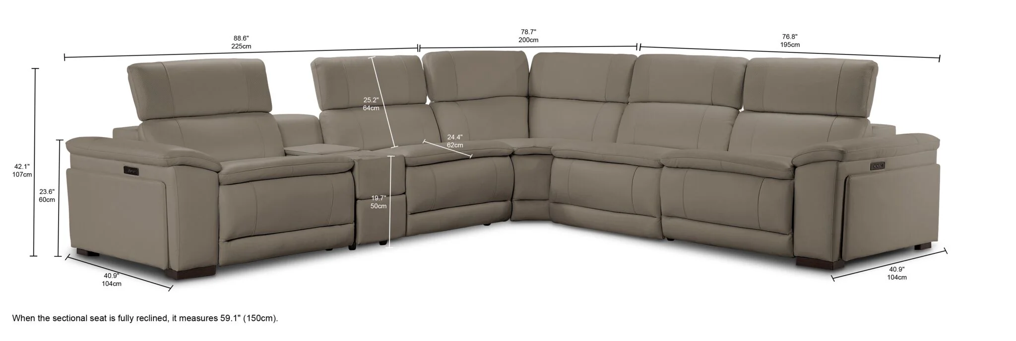 Ajax Leather 6-Piece Dual Power Reclining Sectional - Stone - Image 2
