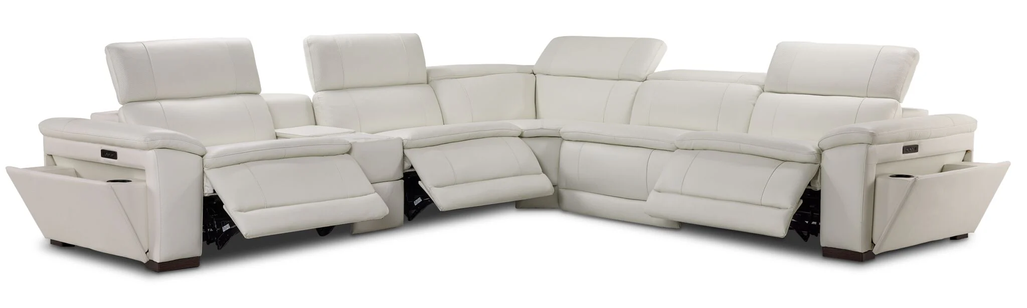 Ajax Leather 6-Piece Dual Power Reclining Sectional - White - Image 5