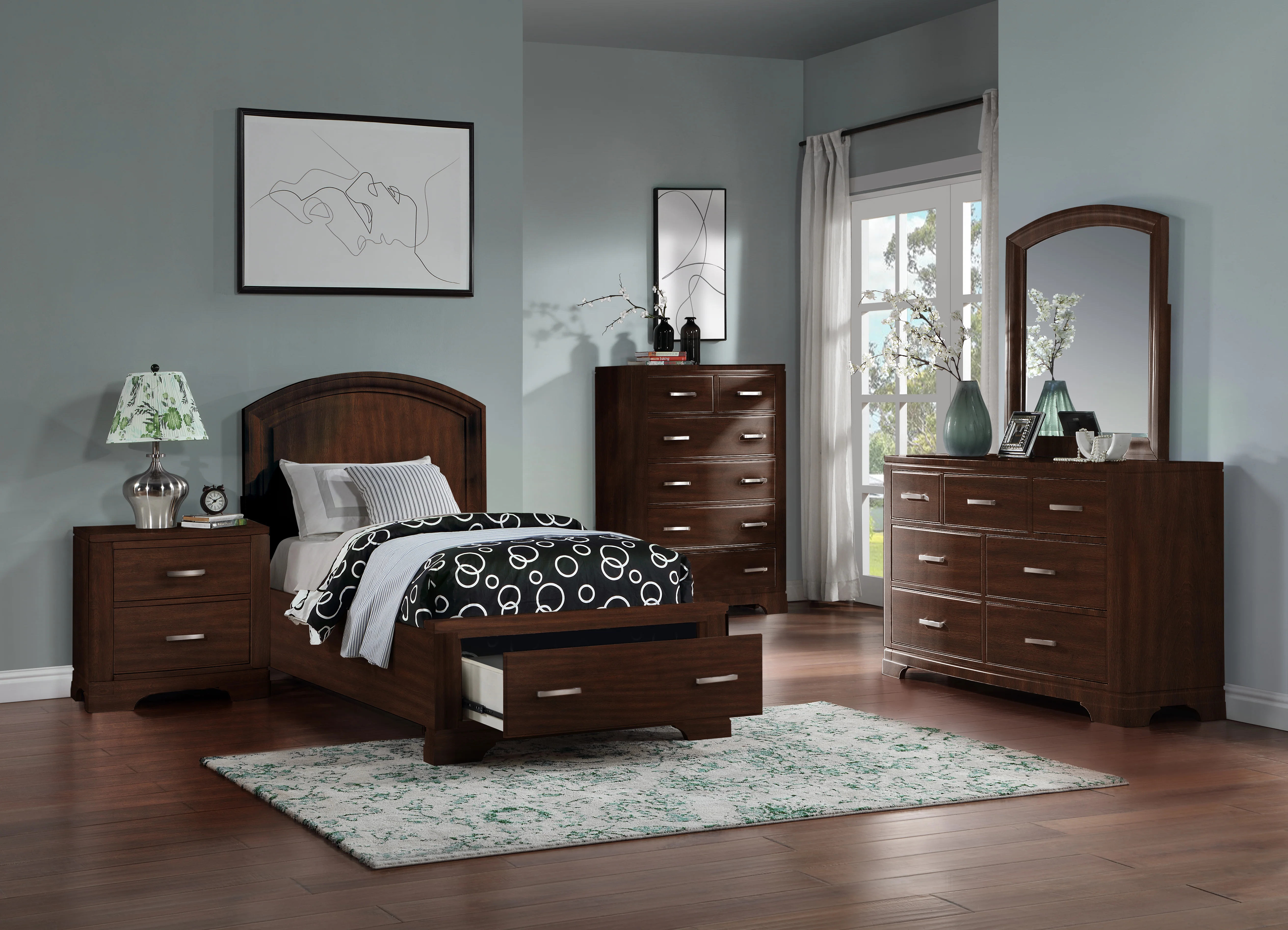 Arista 5-Piece Twin Storage Bedroom Package - Cherry - Image 2