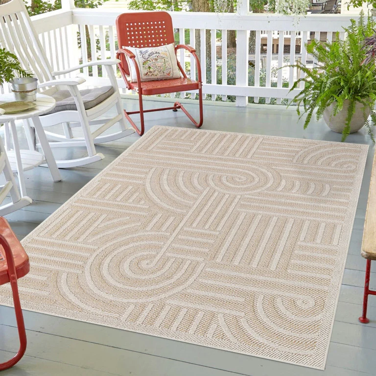 Assia Curves Outdoor Rug - 9' x 12' - Beige - Image 4