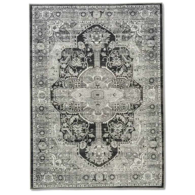 Aura Traditional Rug - 6' x 9' - Black /White