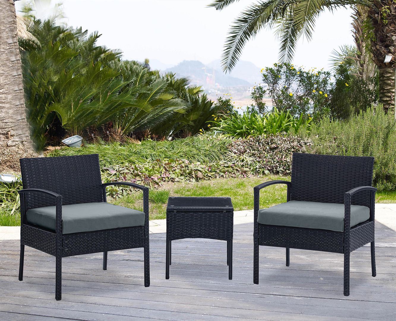 Austwell 3-Piece Outdoor Conversation Set - Black/Grey - Image 2