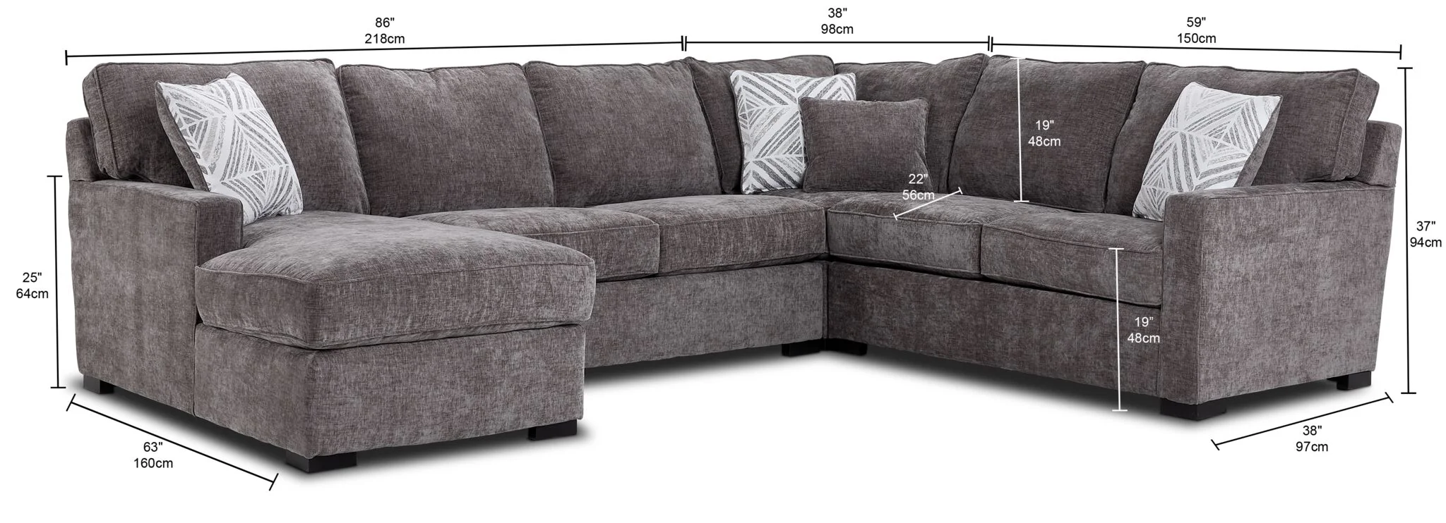 Charlotte 4-Piece Sectional with Left-Facing Chaise - Pewter - Image 2