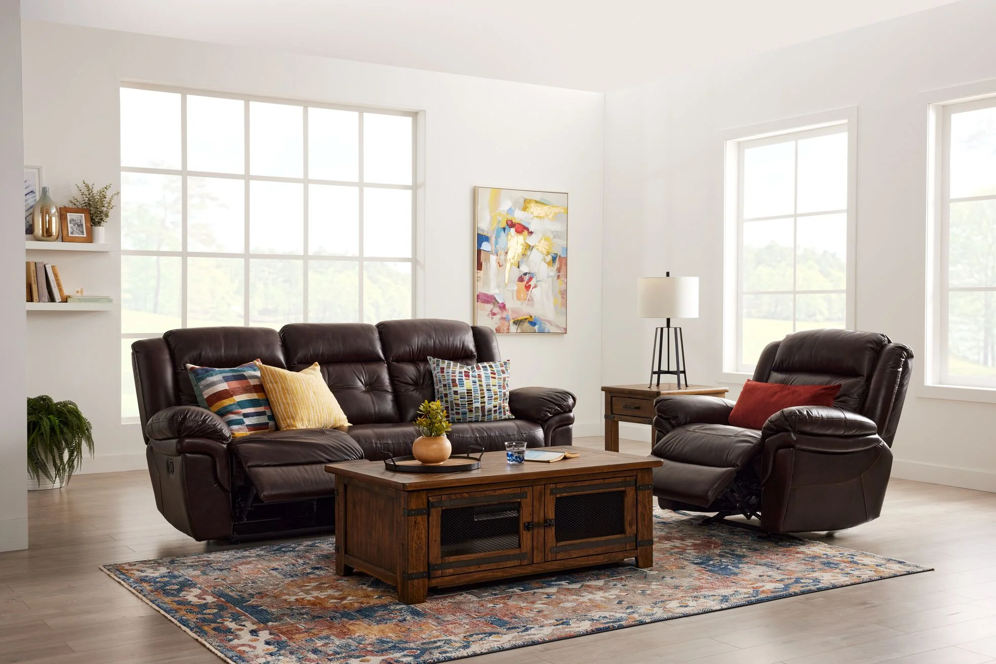 Cooper Leather Reclining Sofa, Reclining Loveseat with Console and Recliner Set - Brown - Image 8