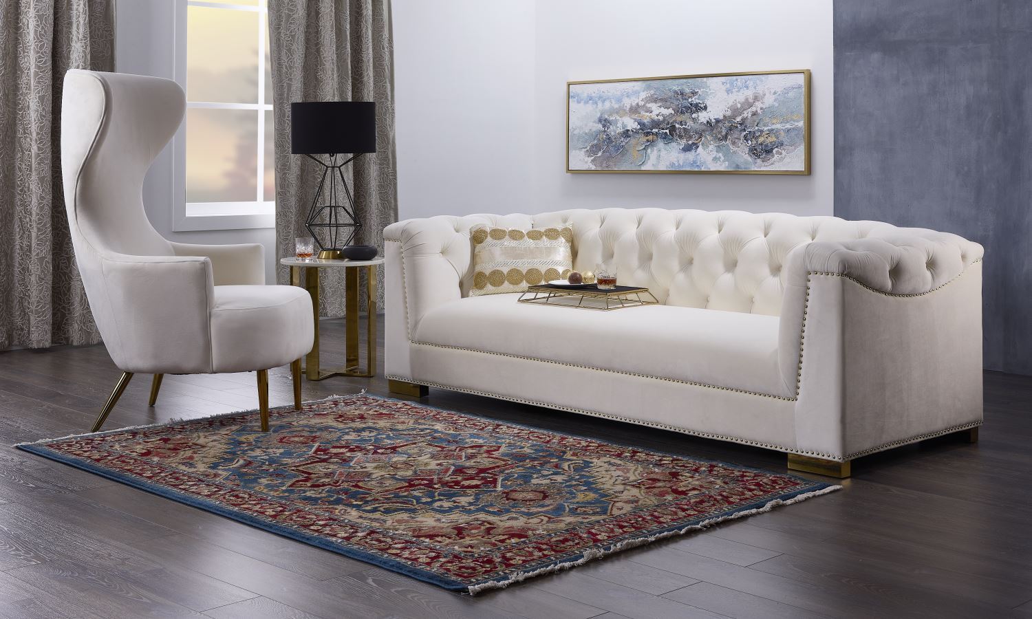 Corlett Velvet Sofa - Cream - Image 2