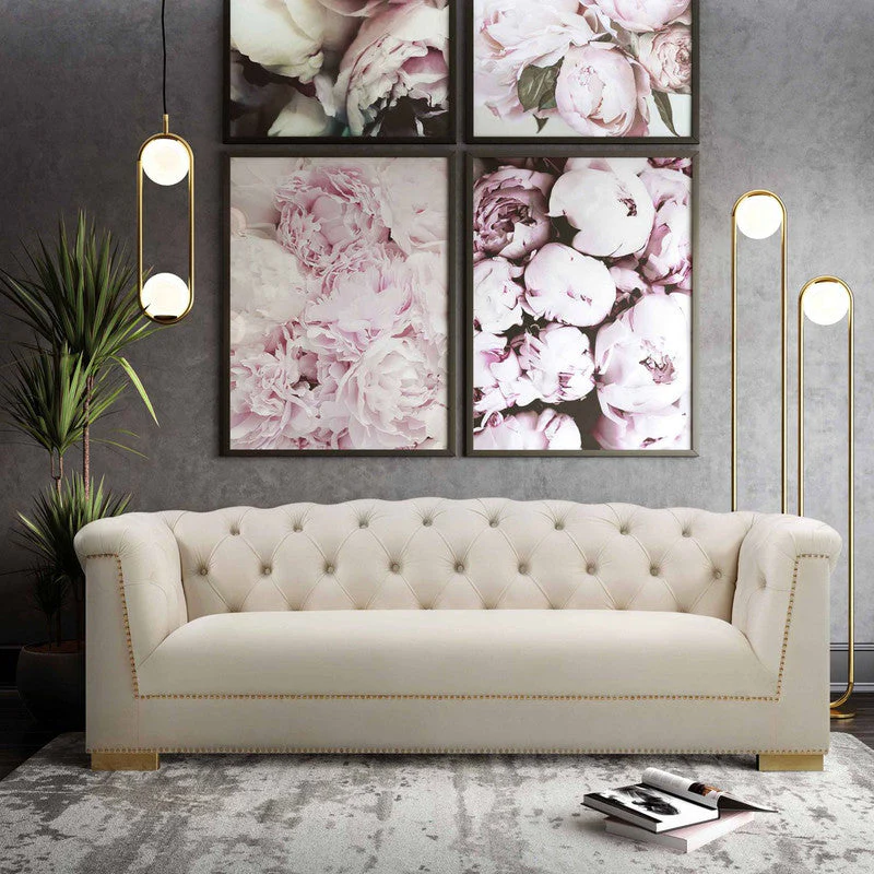 Corlett Velvet Sofa - Cream - Image 3