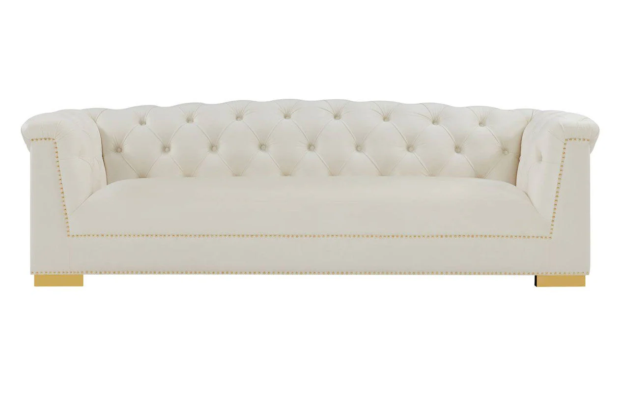 Corlett Velvet Sofa - Cream - Image 4