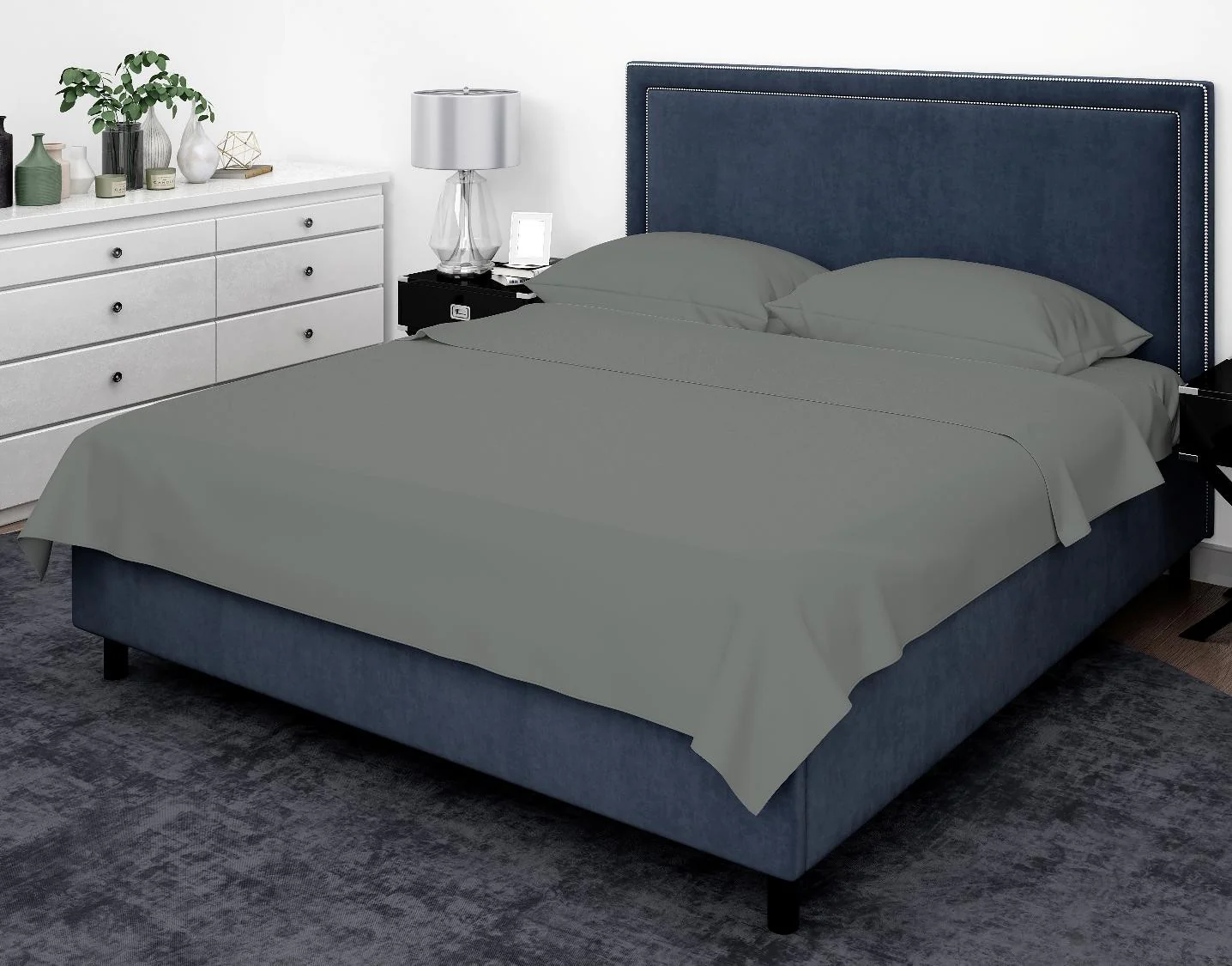 Cotton House 100% Cotton Pima Twin Sheet Set - 500 Thread Count Charcoal Grey - Image 2