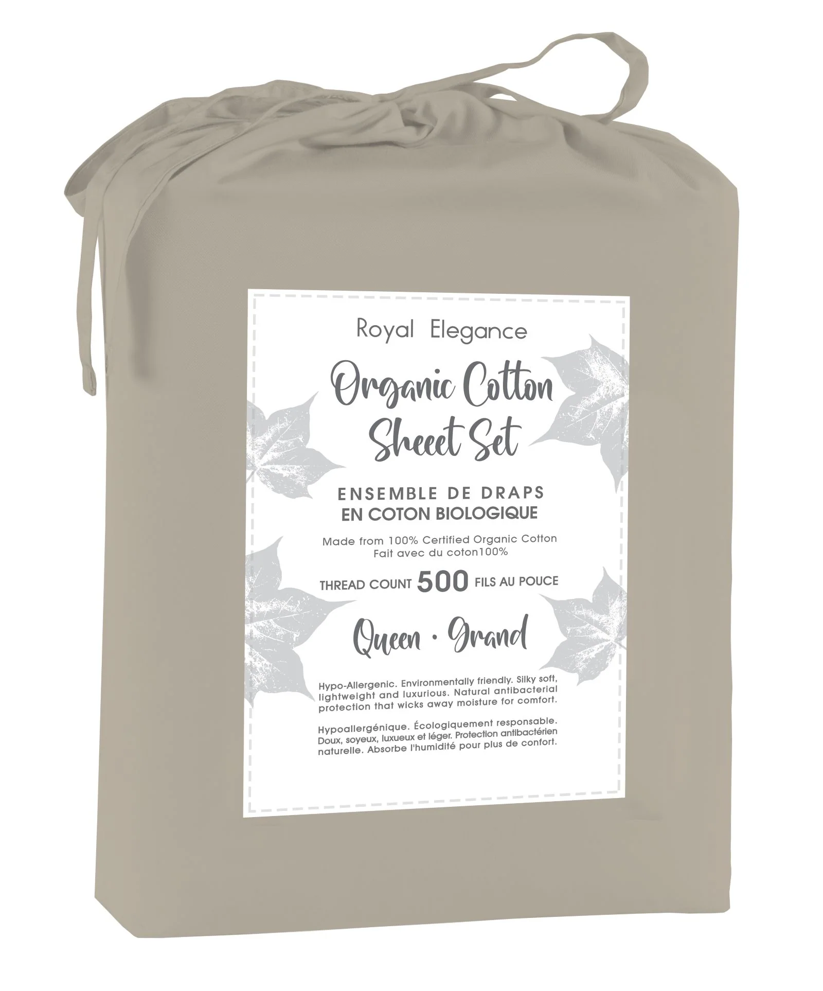 Cotton House 100% Organic Cotton King Sheet Set - 500 Thread Count Taupe