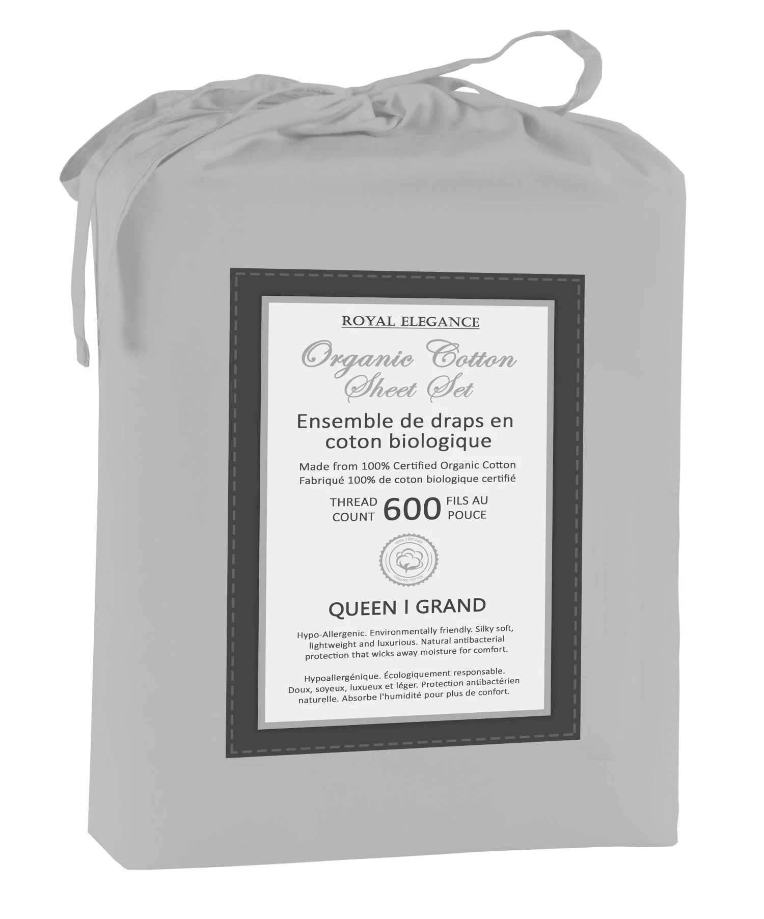 Cotton House 100% Organic Cotton King Sheet Set - 600 Thread Count Silver