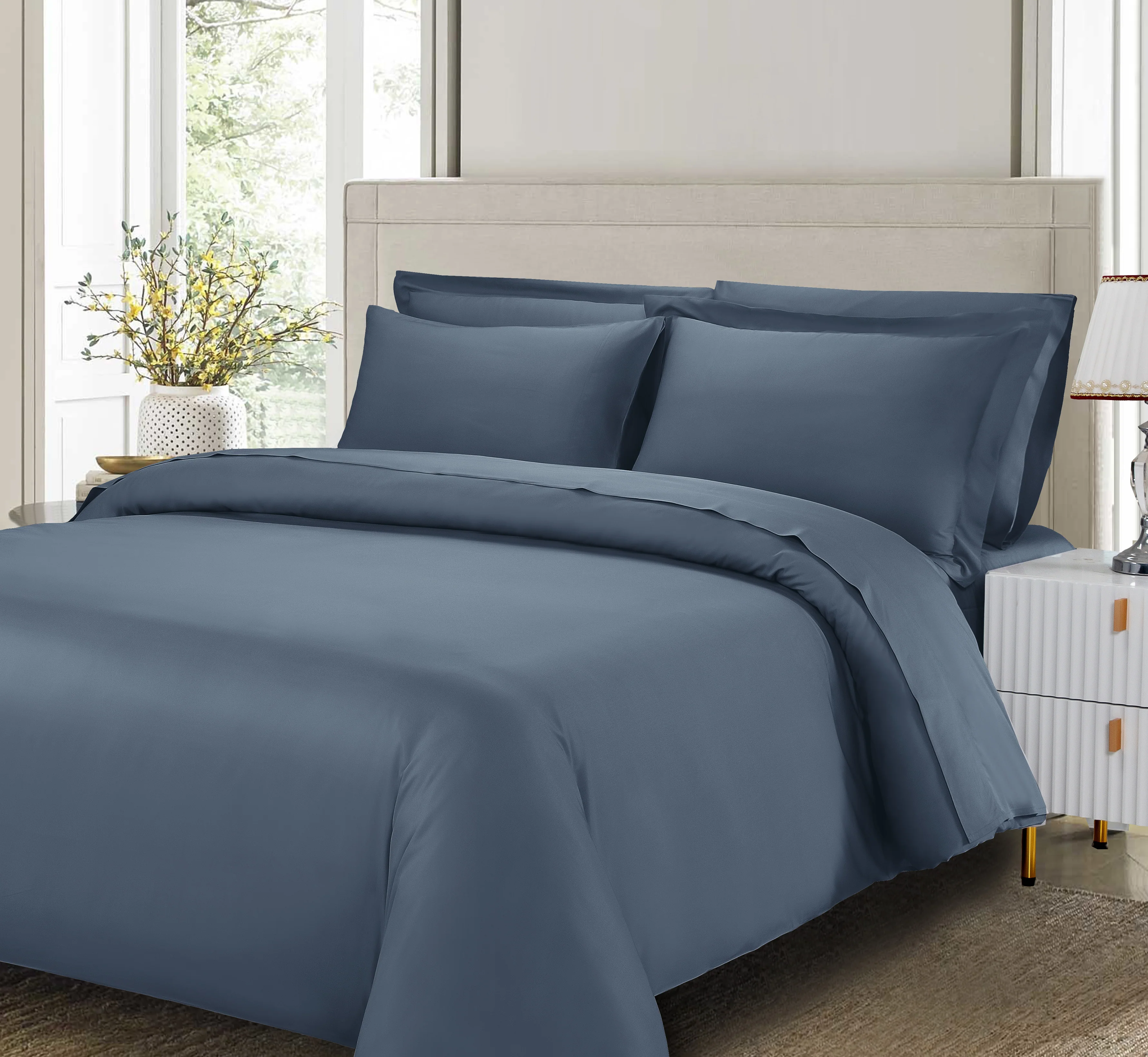 Cotton House 3-Piece King Bamboo Duvet Cover Set - Blue
