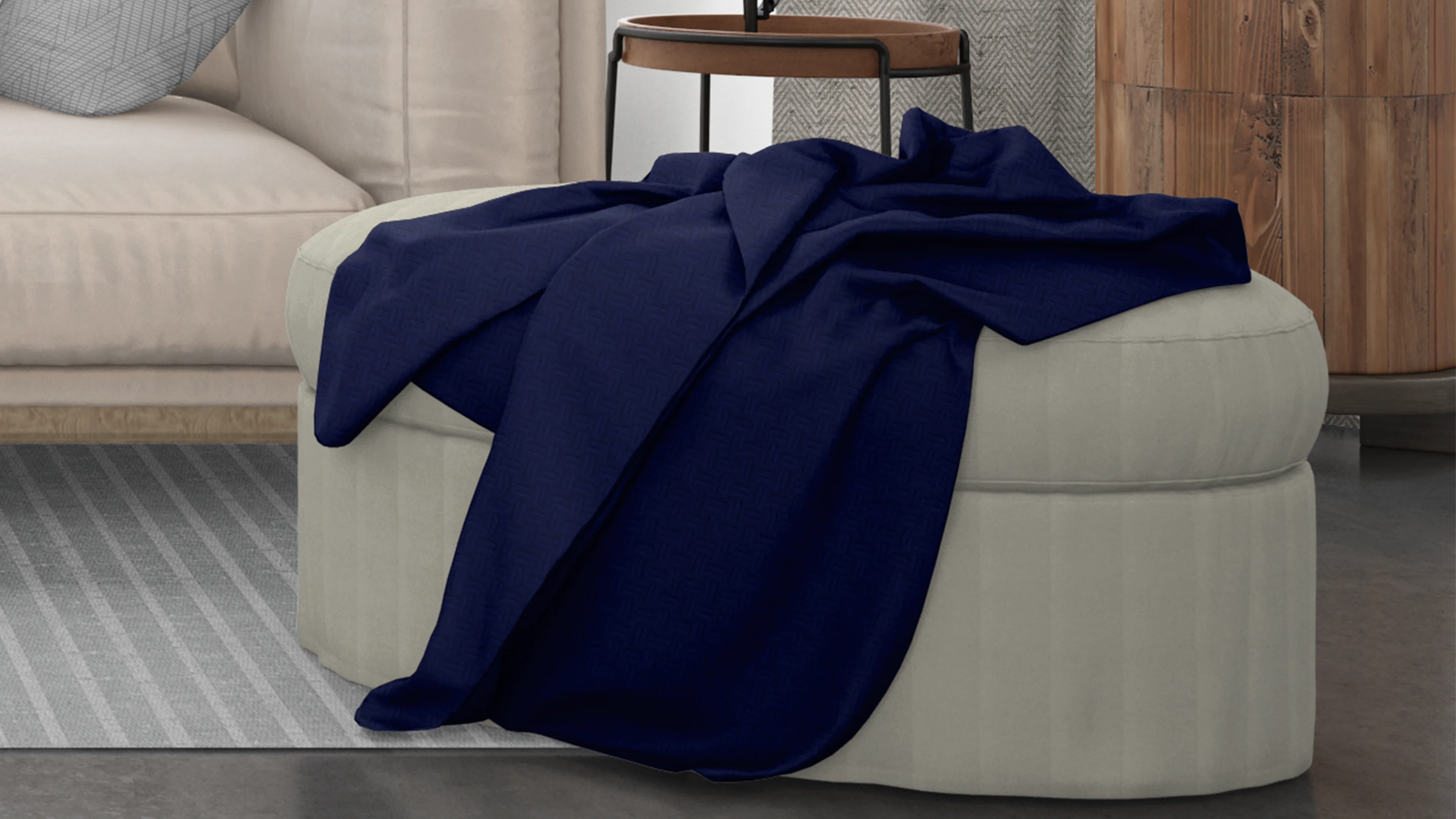 Cotton House Double/Queen Textured Blanket - Blue - Image 2
