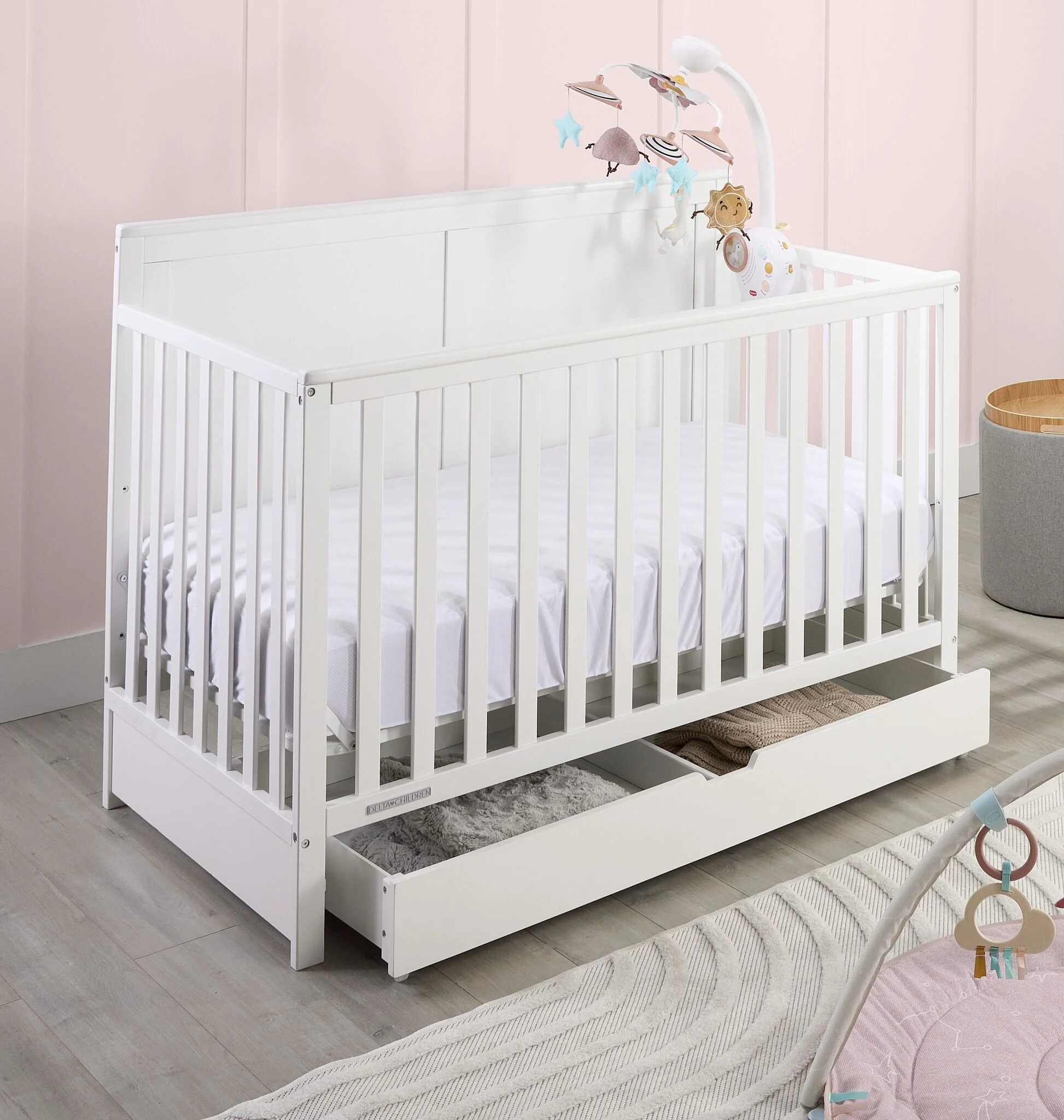 Delta Children Saint 6-in-1 Convertible Crib with Under Bed Storage Drawer - Bianca White - Image 3