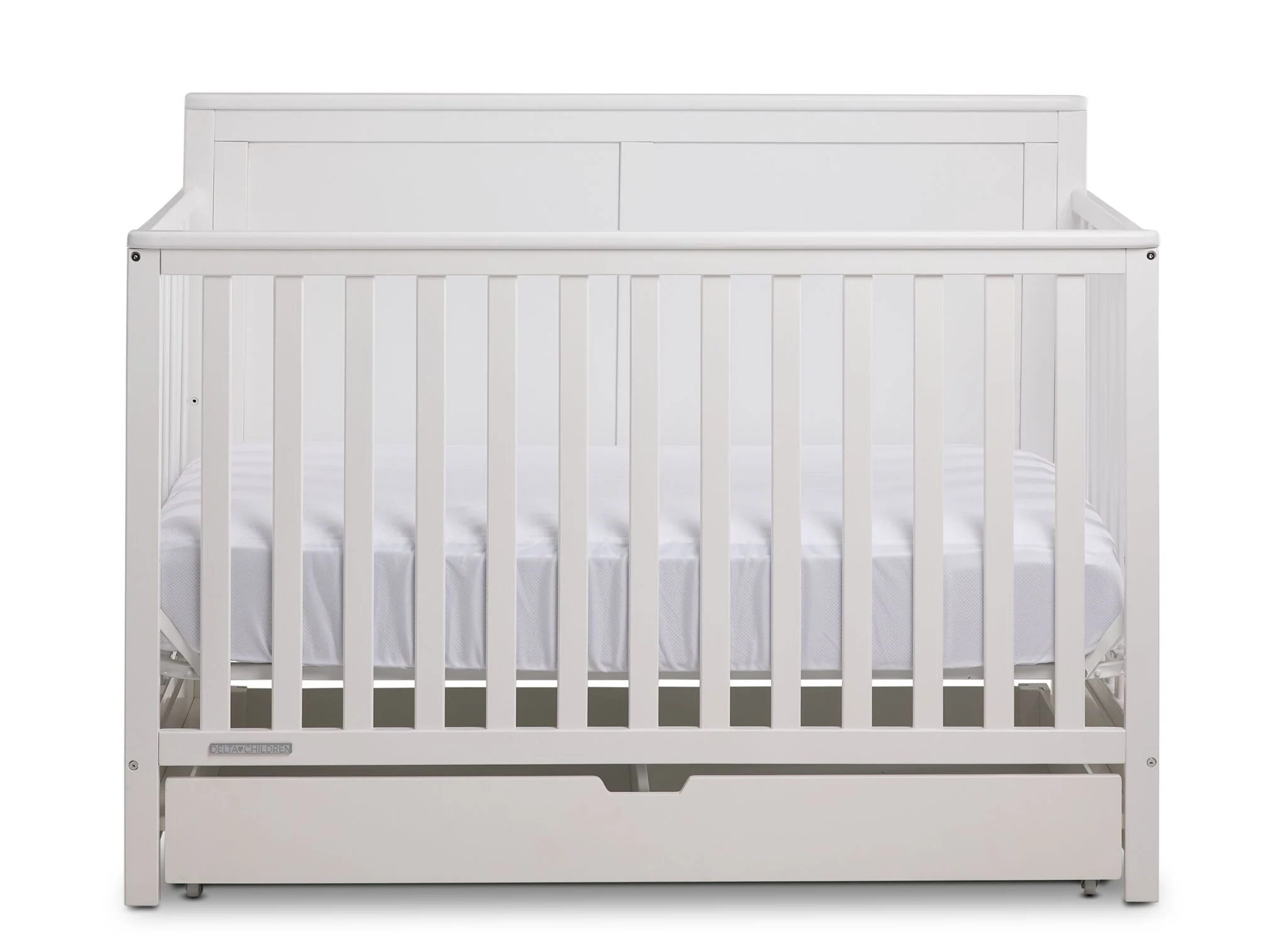 Delta Children Saint 6-in-1 Convertible Crib with Under Bed Storage Drawer - Bianca White - Image 4