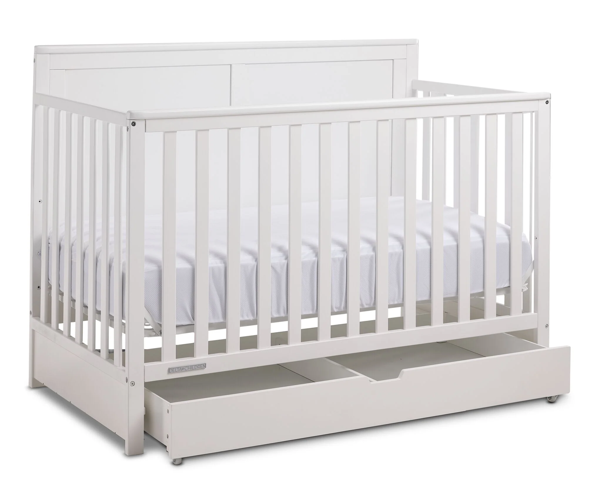 Delta Children Saint 6-in-1 Convertible Crib with Under Bed Storage Drawer - Bianca White - Image 5