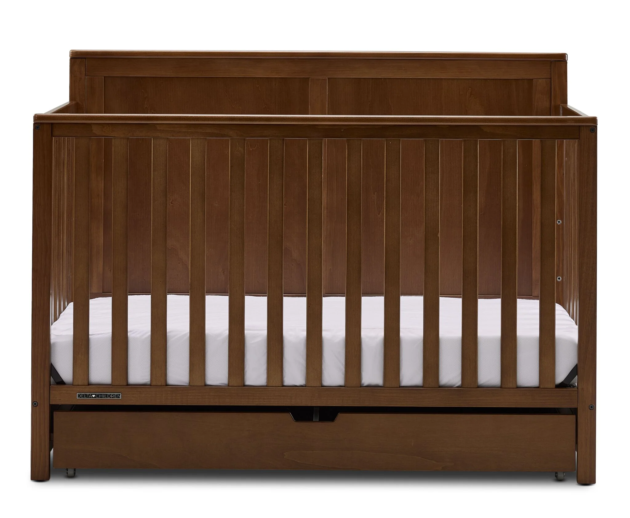 Delta Children Saint 6-in-1 Convertible Crib with Under Bed Storage Drawer - Chestnut - Image 2