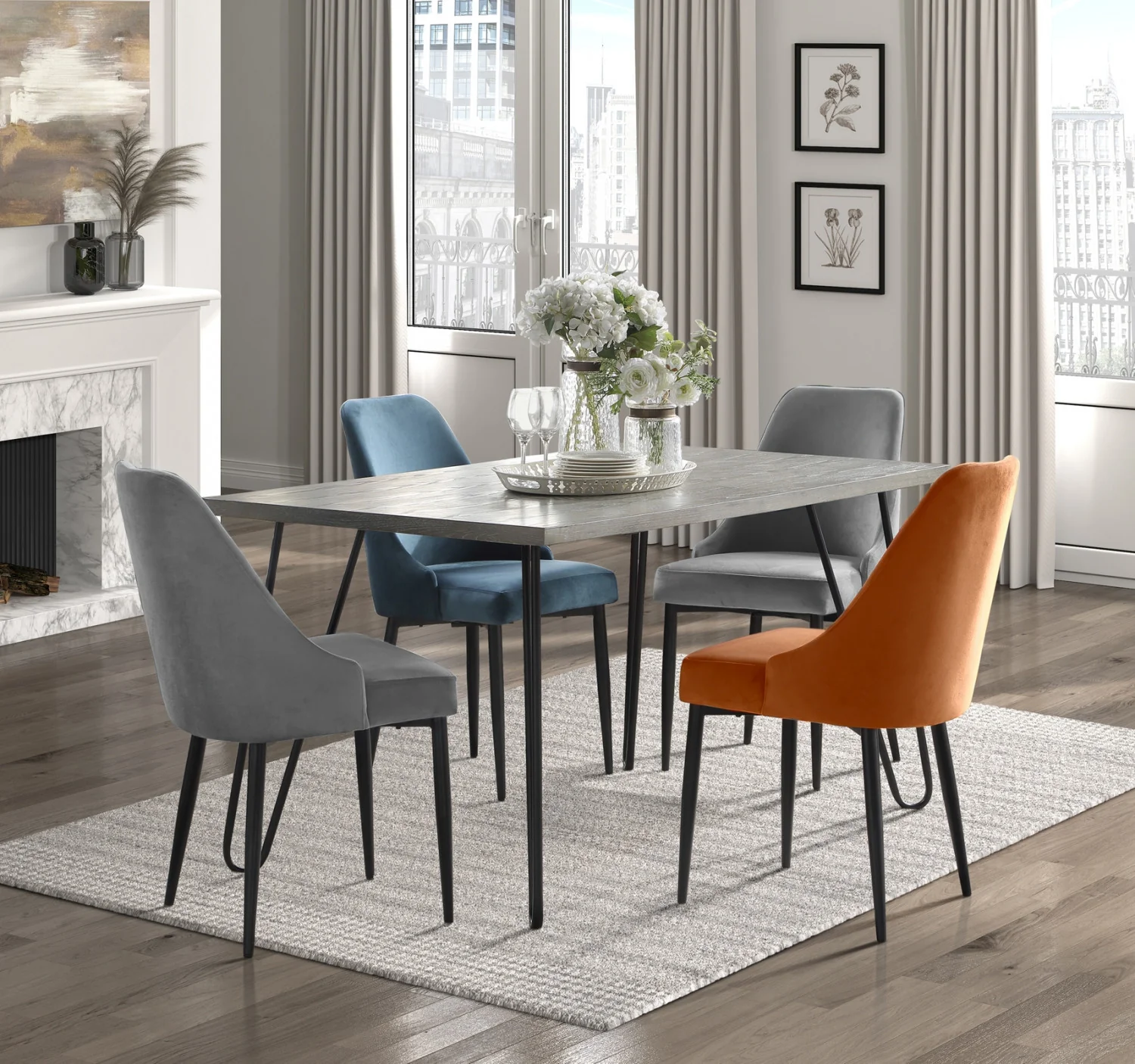 Eugenie Velvet Dining Chair - Grey - Set of Two - Image 6