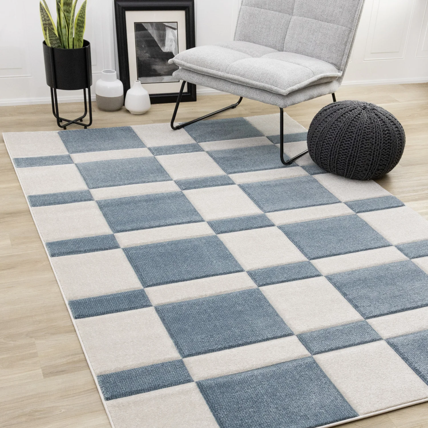Finley Modern Geometric Area Rug - 8' X 11' - Blue/White - Image 2