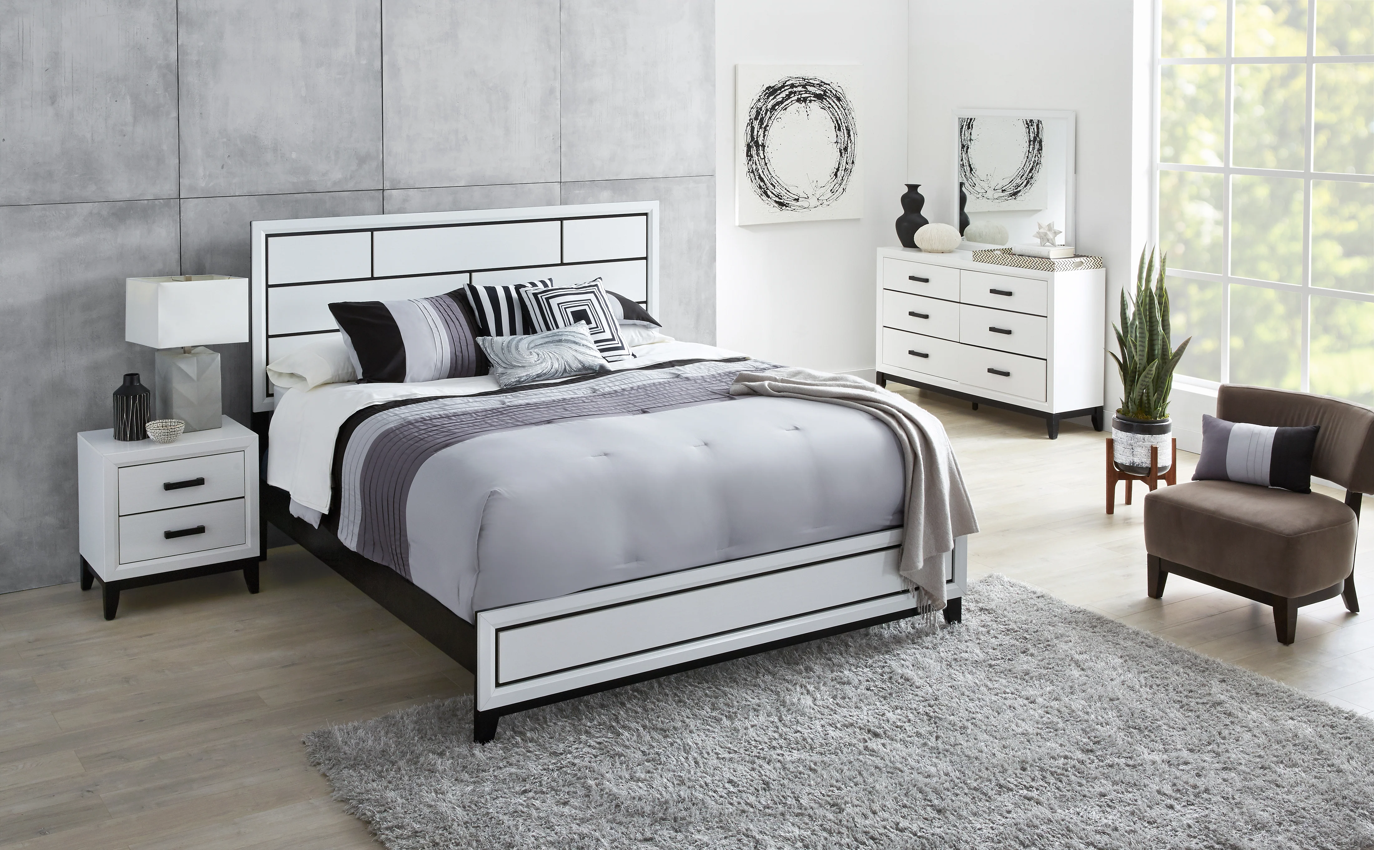 Fog 6-Piece Queen Bedroom Package - White, Black - Image 2