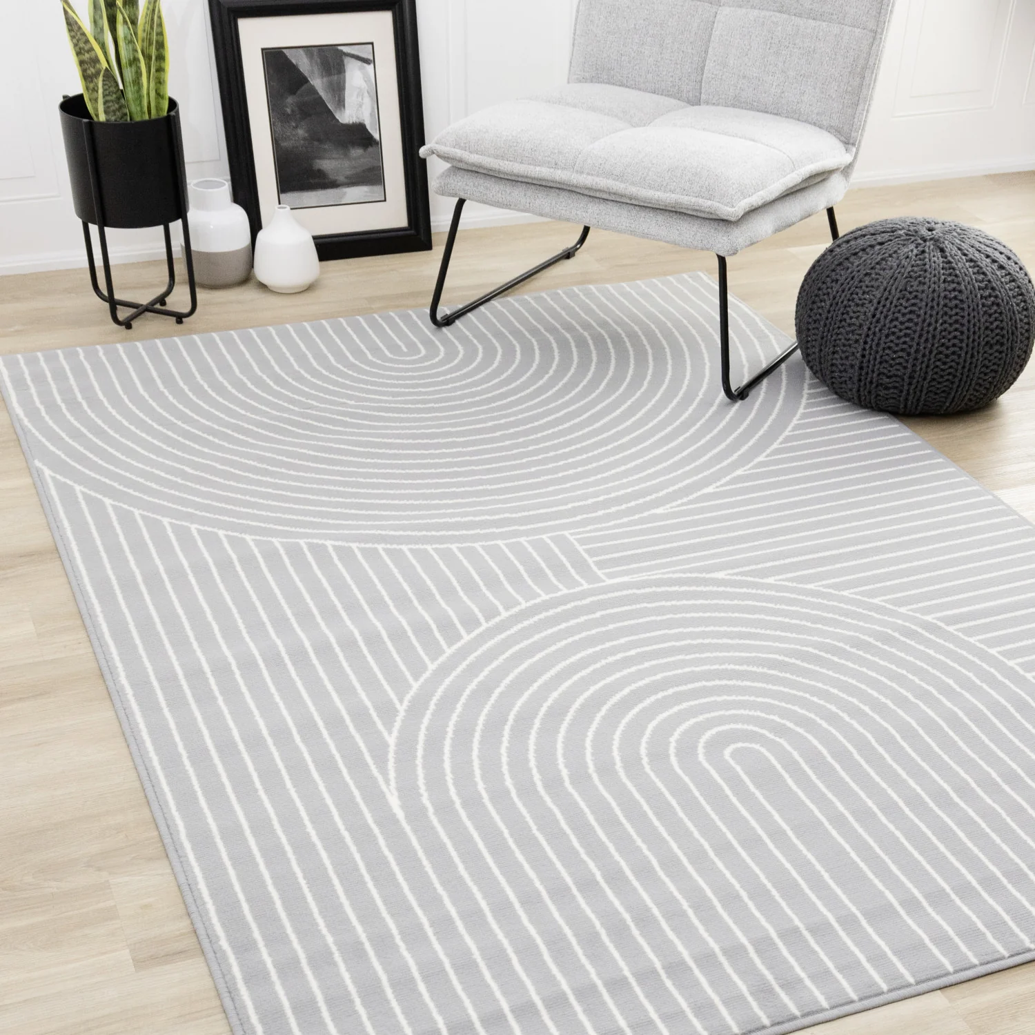 Functional Modern Arches Area Rug - 5' X 8' - Grey/White - Image 2