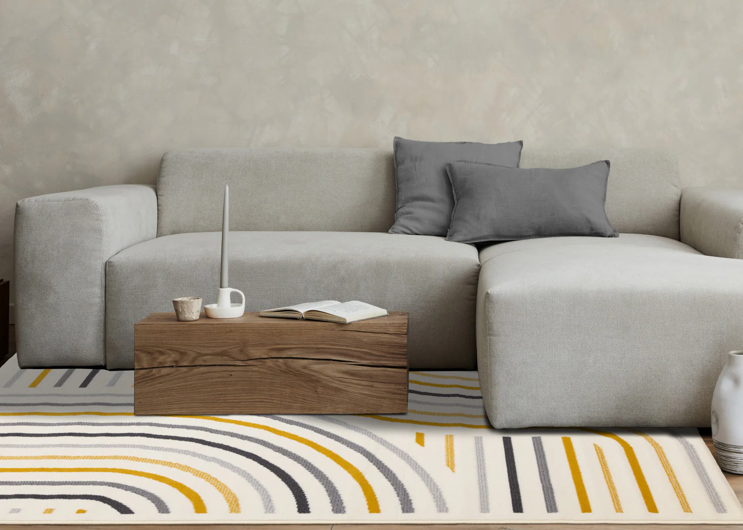 Functional Modern Curves Area Rug - 5' X 8' - Cream/Yellow - Image 3