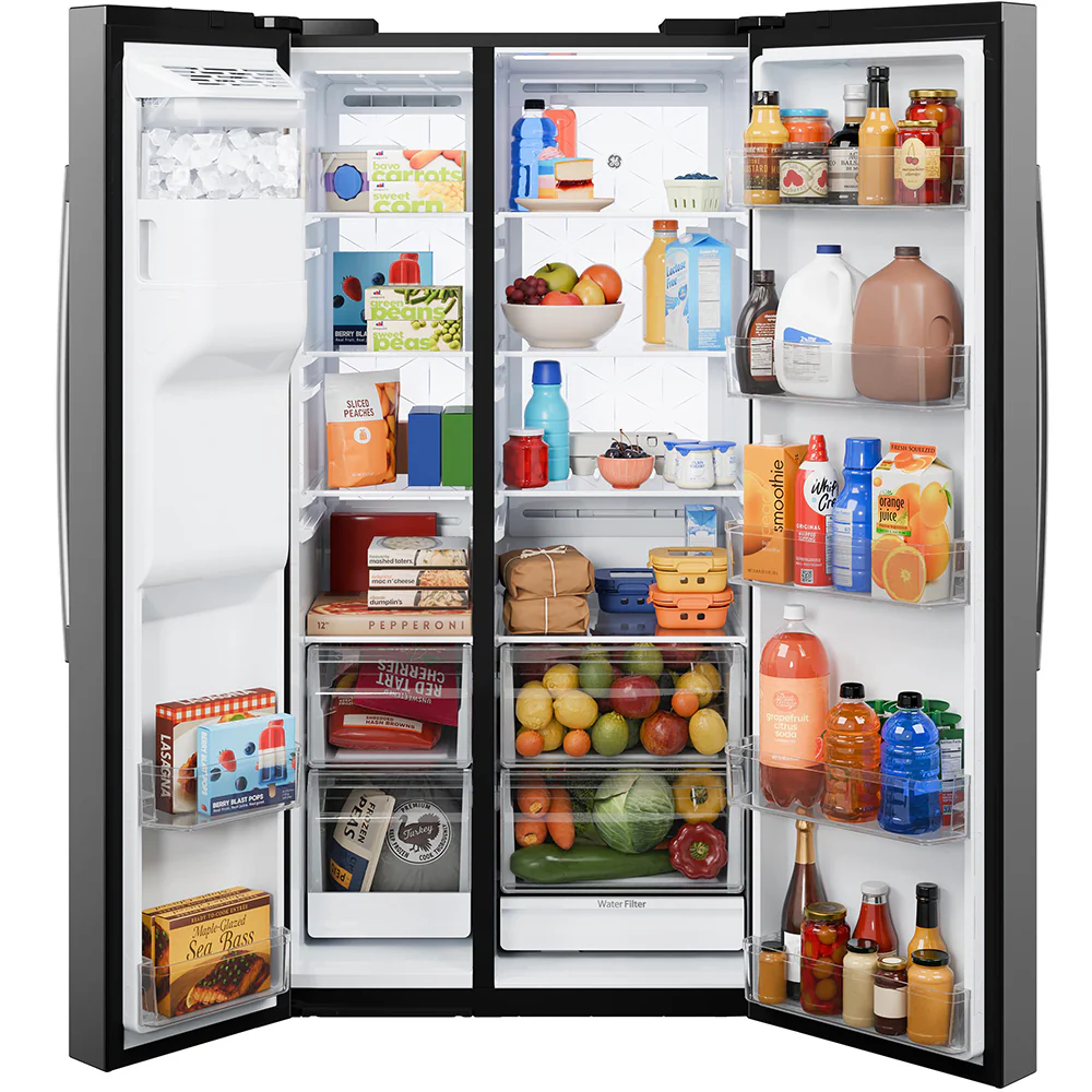 GE 36" 28.0 Cu. Ft. Stainless Steel Side-by-Side Refrigerator with Ice and Water Dispenser – GSS28PYYFS - Image 4