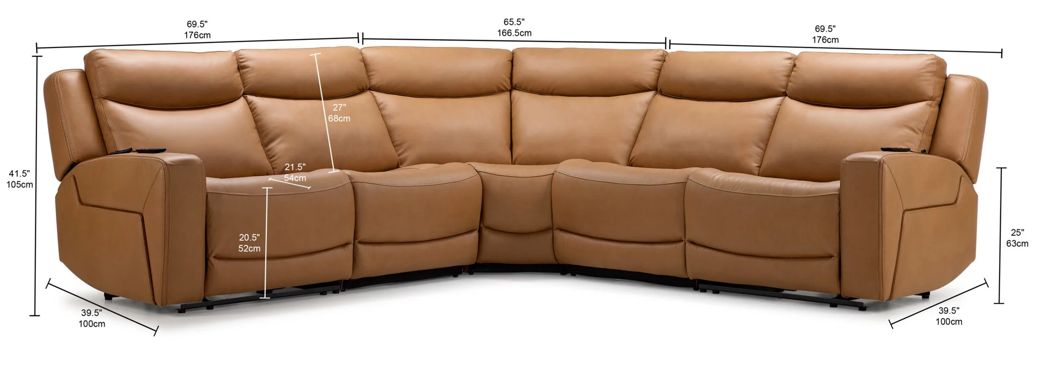 Jackson Leather 5-Piece Power Reclining Sectional with Heat and Massage - Butternut - Image 2