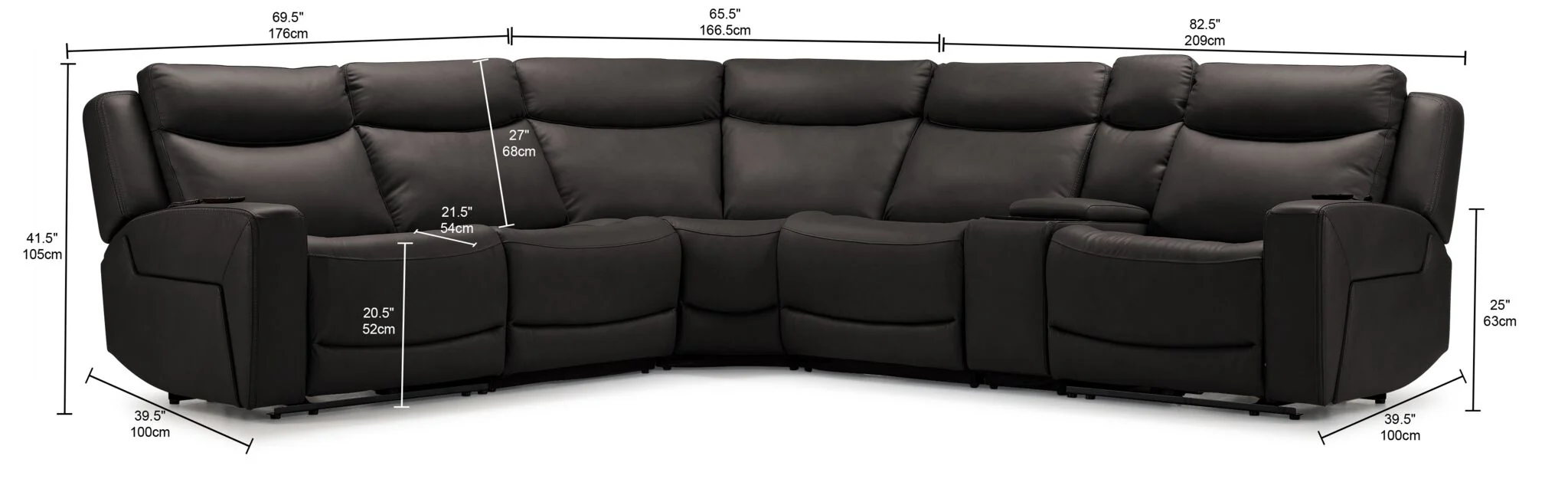 Jackson Leather 6-Piece Power Reclining Sectional with Heat and Massage - Charcoal - Image 2
