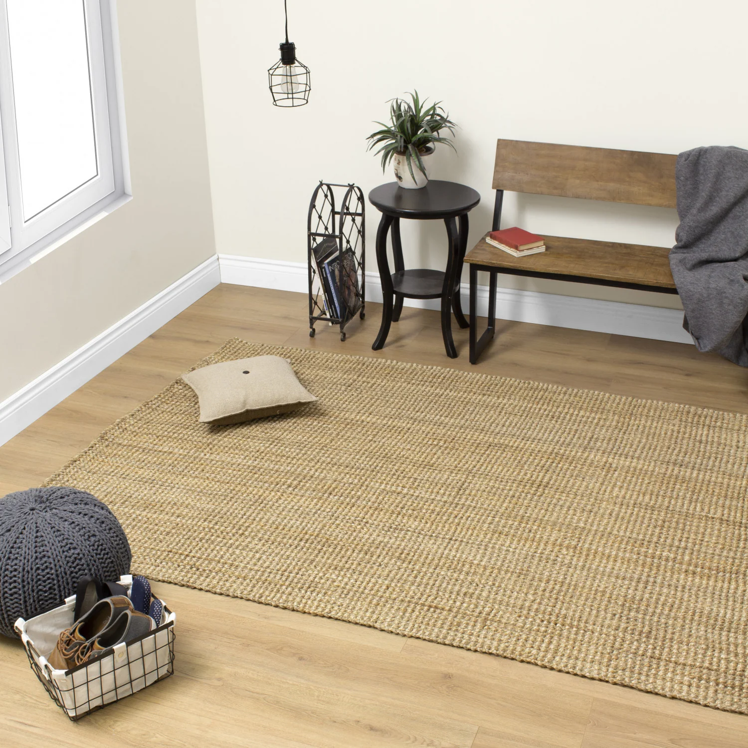 Jute Chunky Boucle Area Rug - 5' X 8' - Beige - Image 2