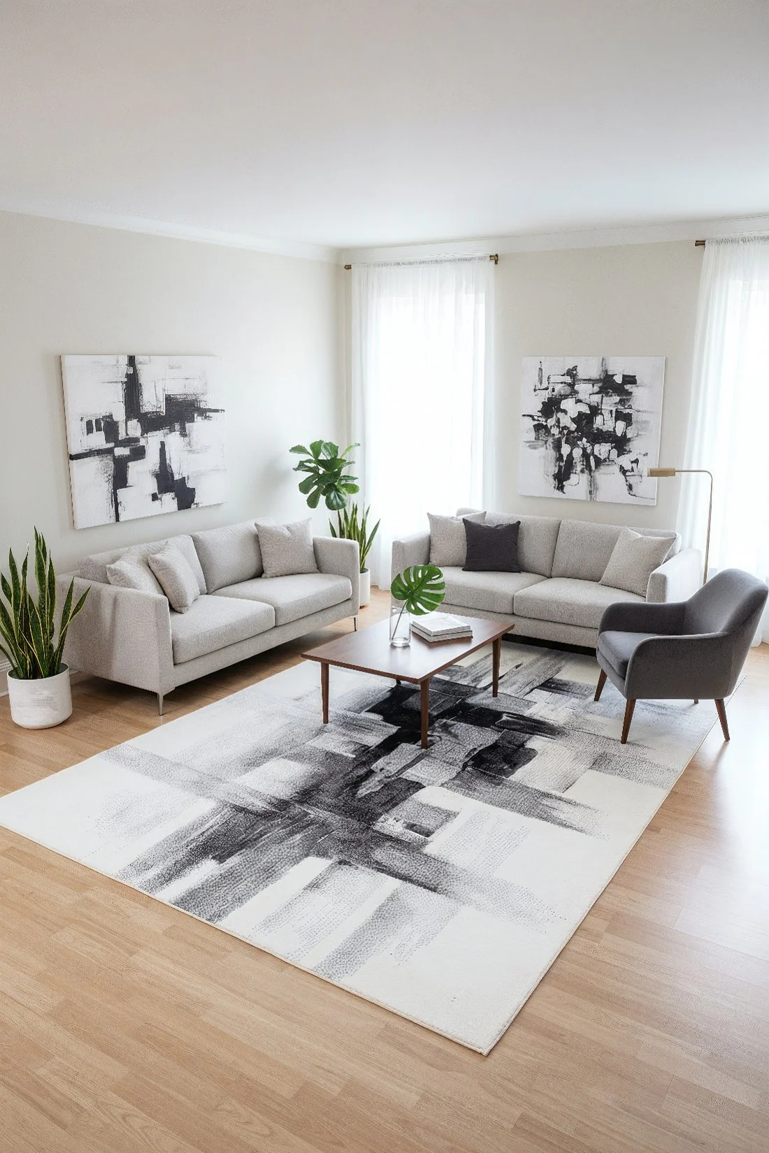 L2 Decor Diamond Area Rug 7' x 10' - Cream, Grey - Image 2
