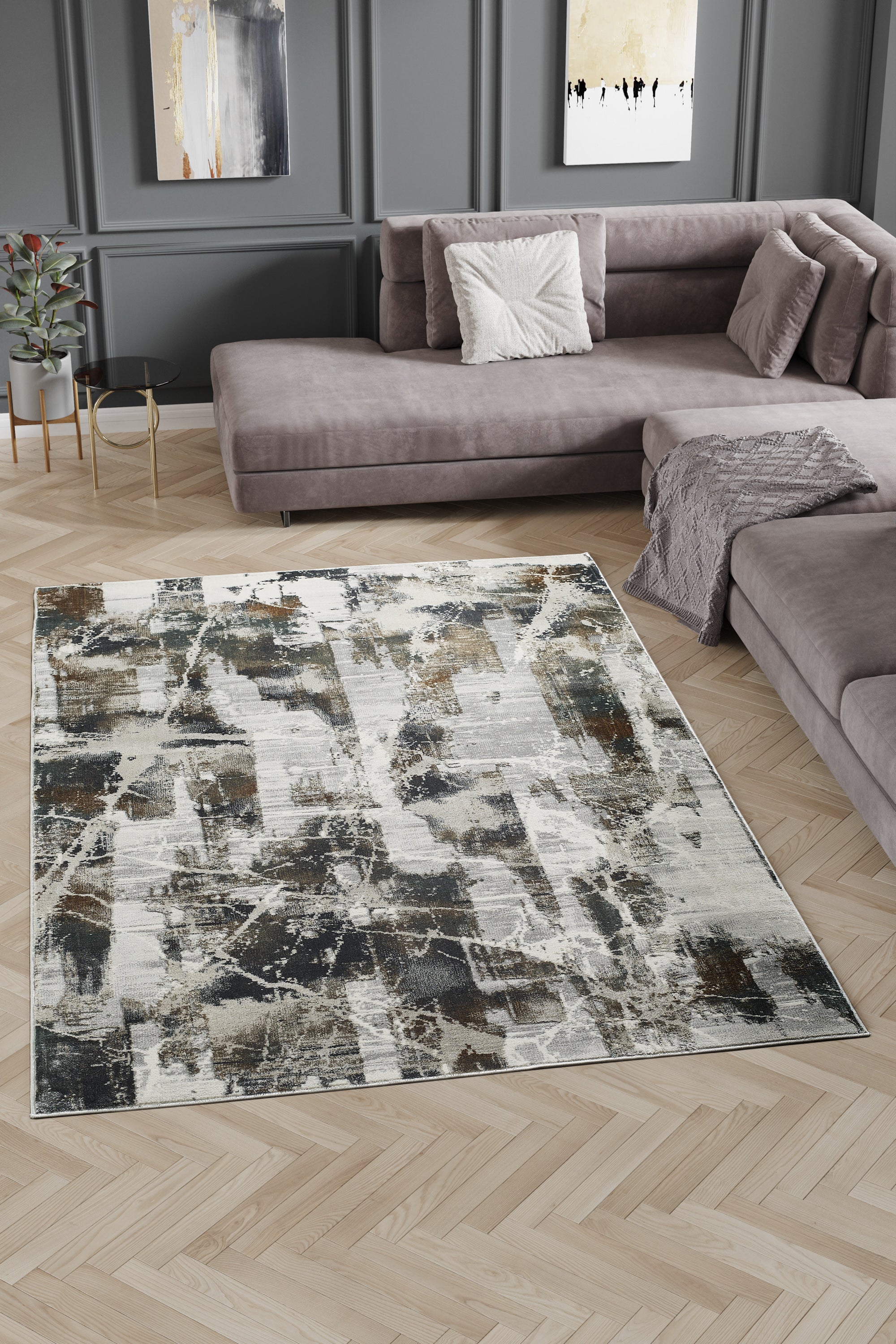 L2 Decor Emojy Area Rug 5' x 8' with Underpad - Grey, Cream - Image 2