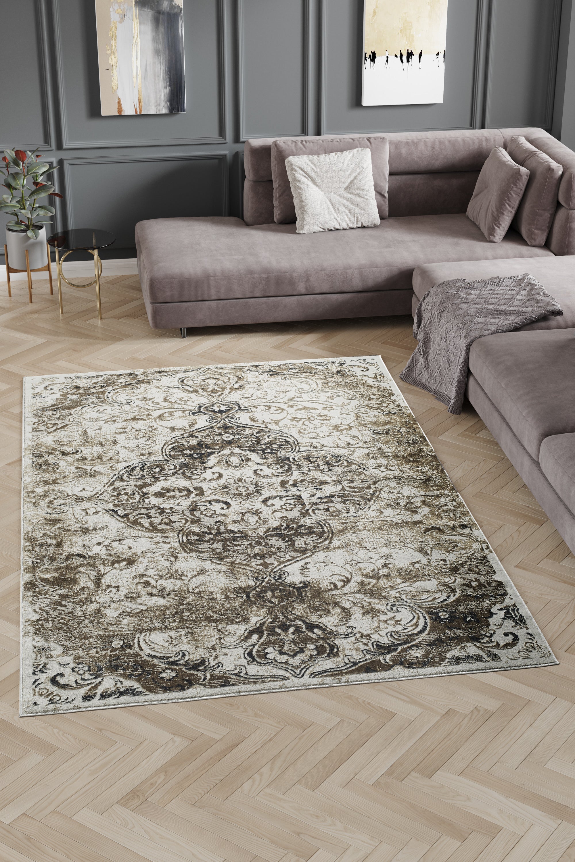 L2 Decor Emojy Area Rug 8' x 11' with Underpad - Cream - Image 2