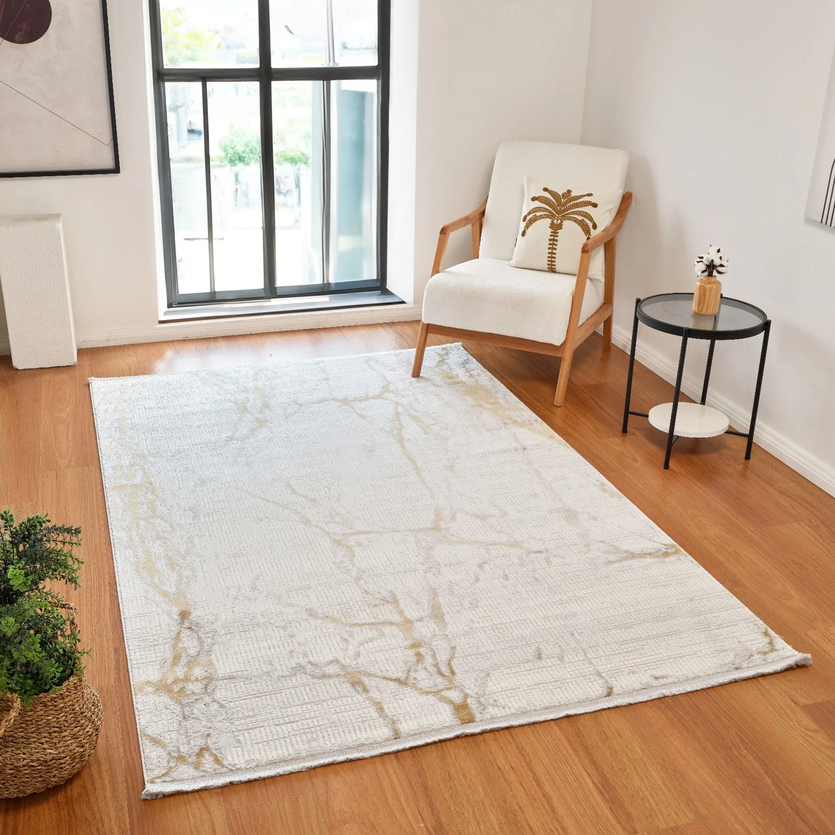L2 Decor Karizma Area Rug 7' x 10' with Underpad - Yellow, White - Image 2