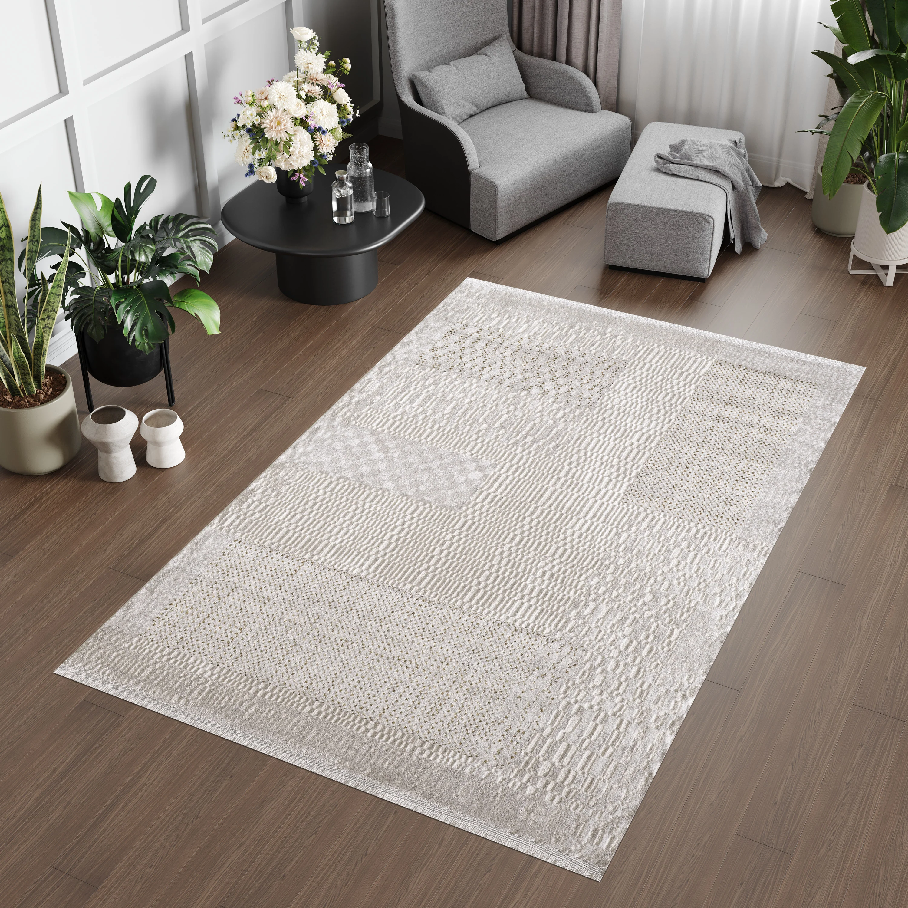 L2 Decor Lazer Area Rug 5' x 8' - Cream, Beige - Image 2