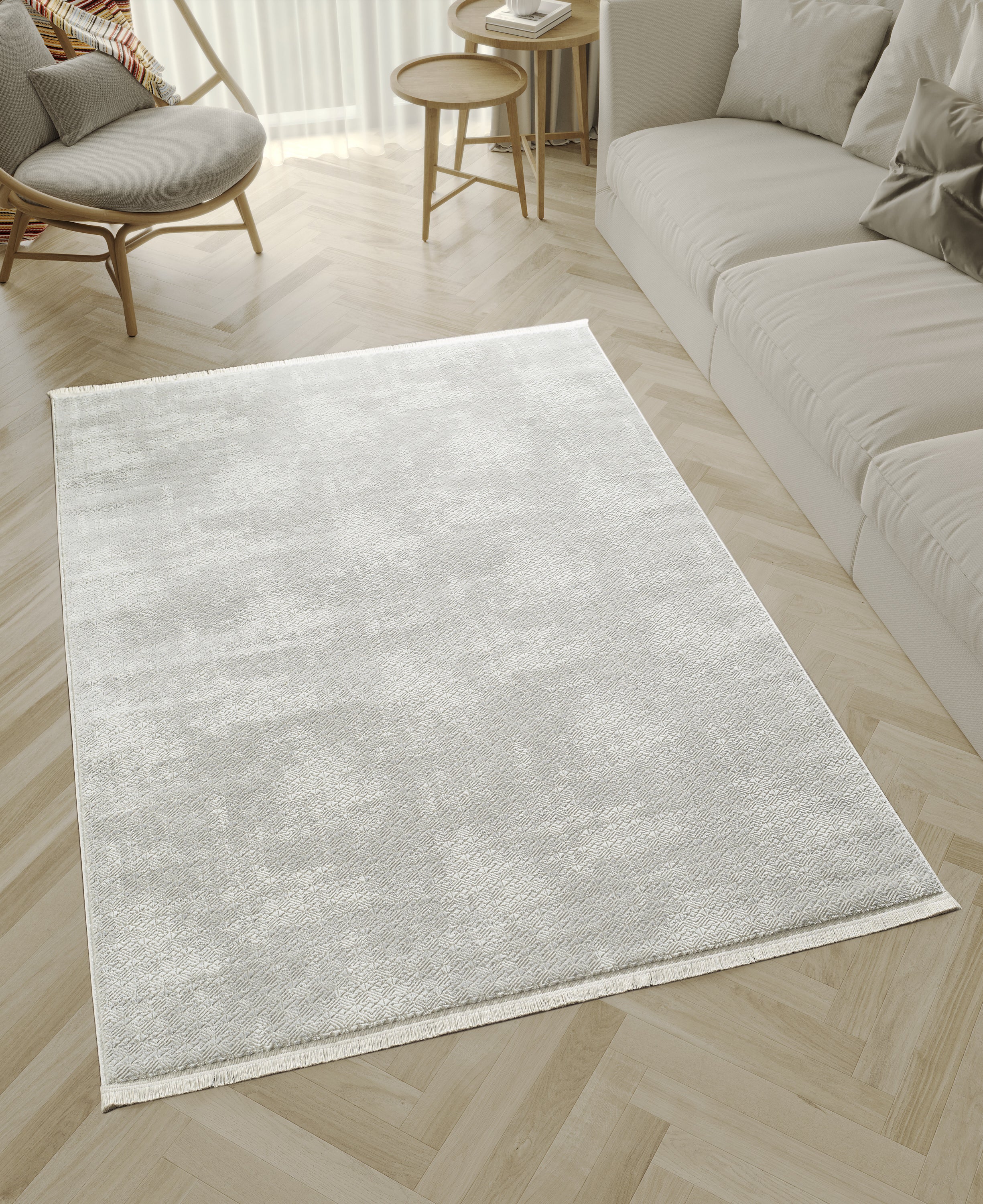 L2 Decor Novolini Area Rug 7' x 10' with Underpad - Light Grey, White - Image 2