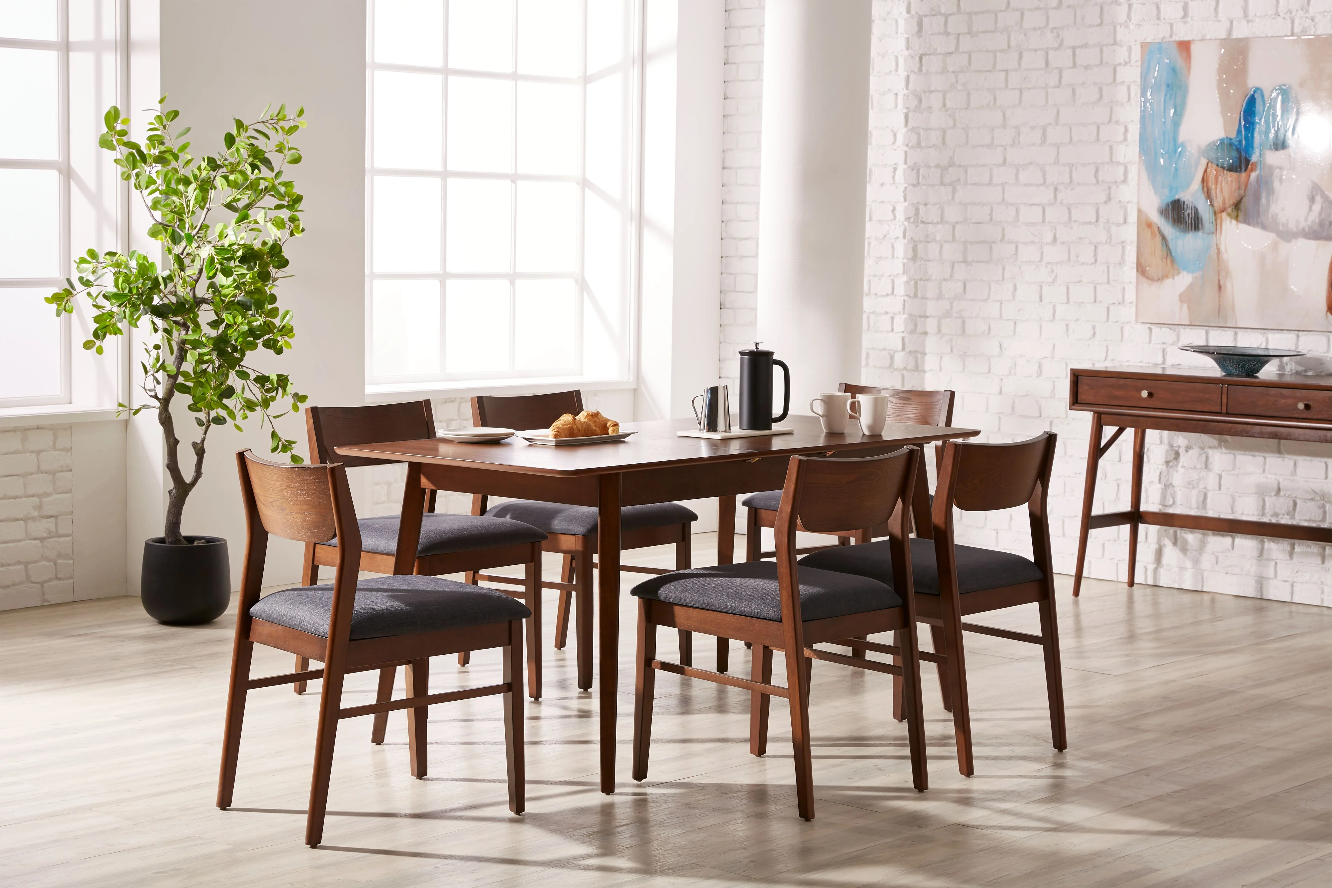Lenard 7-Piece Extendable Dining Set - Walnut - Image 2