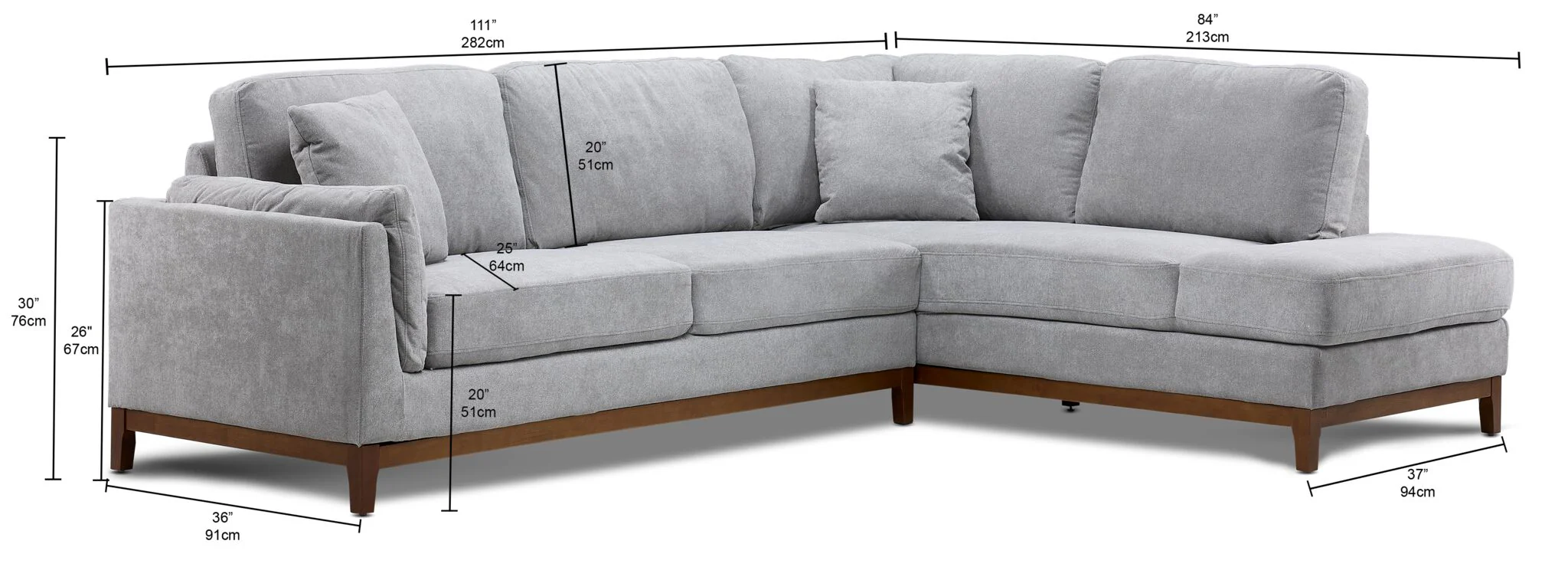 Marquis 2-Piece Sectional with Right Facing Chaise - Grey - Image 2