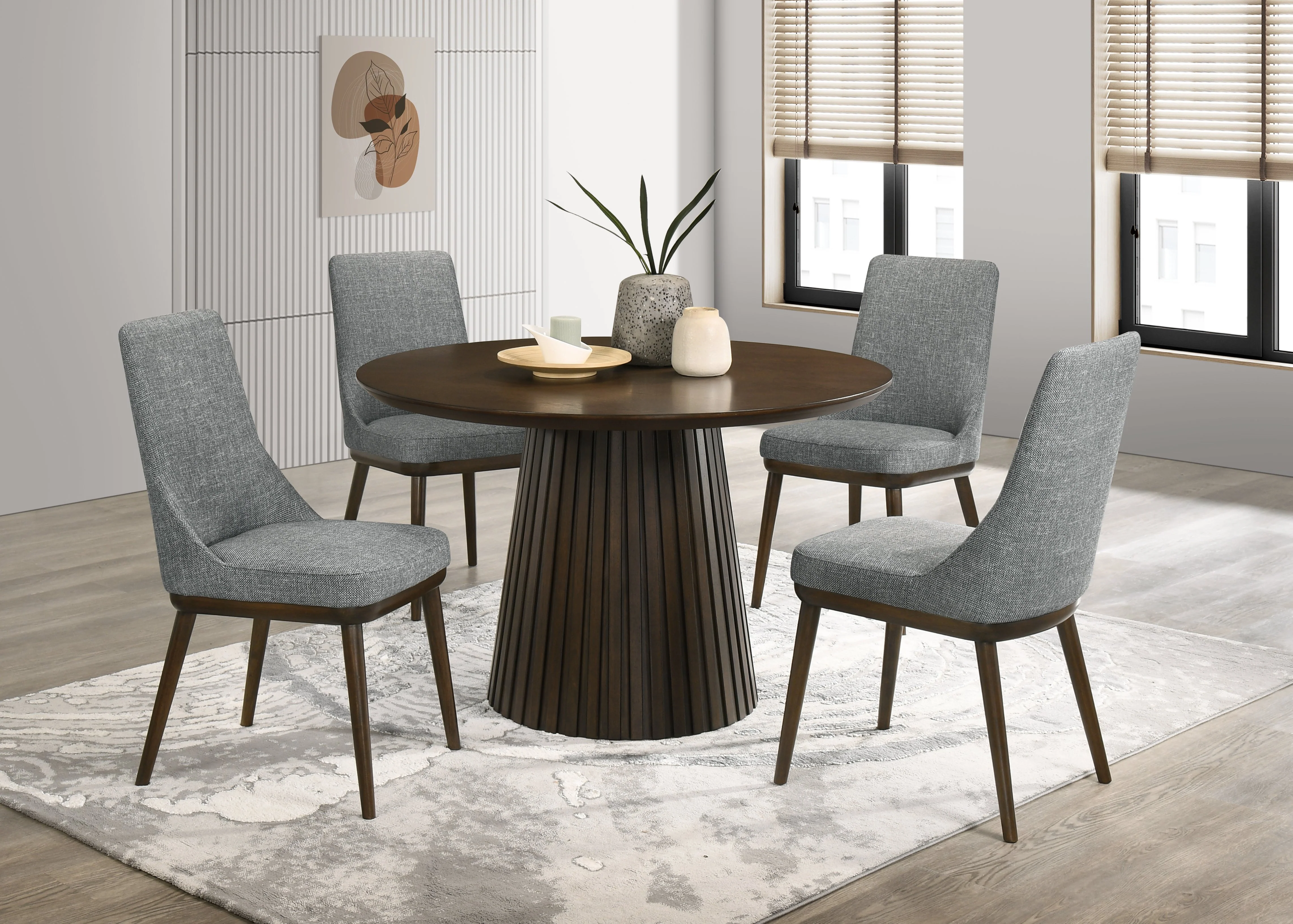 Mikael 5-Piece Round Dining Set - Grey, Weathered Oak - Image 2
