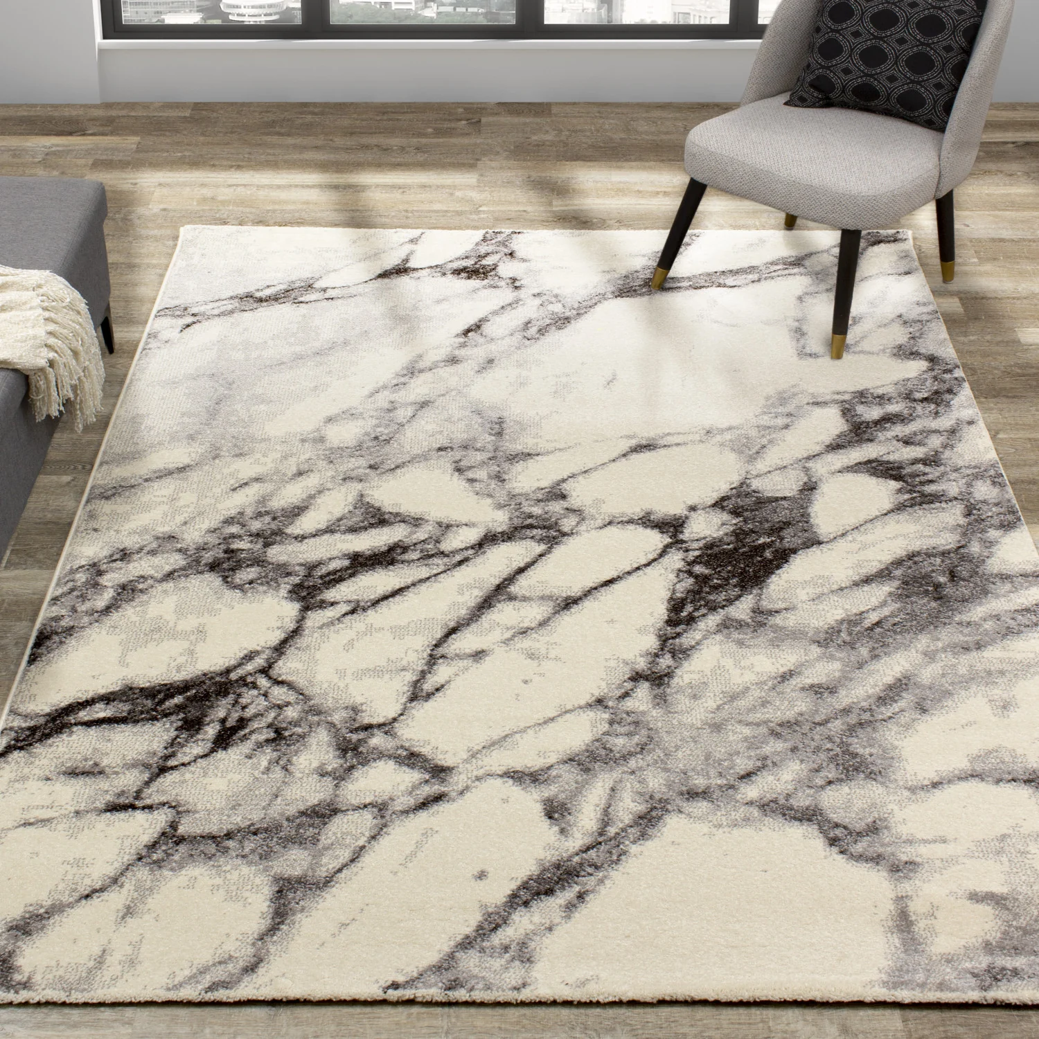 Mirza Marble Profile Area Rug - 8' X 11' - Cream/Grey - Image 2