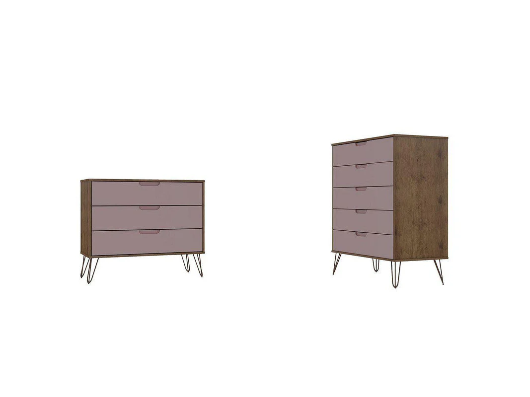 Nuuk 5-Drawer Dresser and 3-Drawer Dresser Set - Nature/Rose Pink