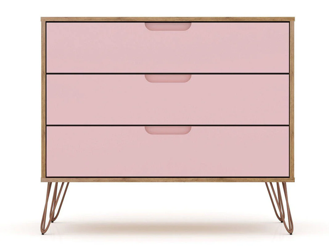 Nuuk 5-Drawer Dresser and 3-Drawer Dresser Set - Nature/Rose Pink - Image 3