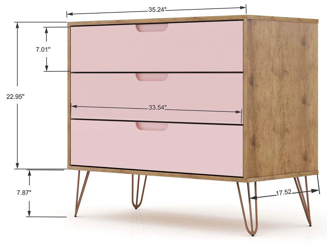 Nuuk 5-Drawer Dresser and 3-Drawer Dresser Set - Nature/Rose Pink - Image 6