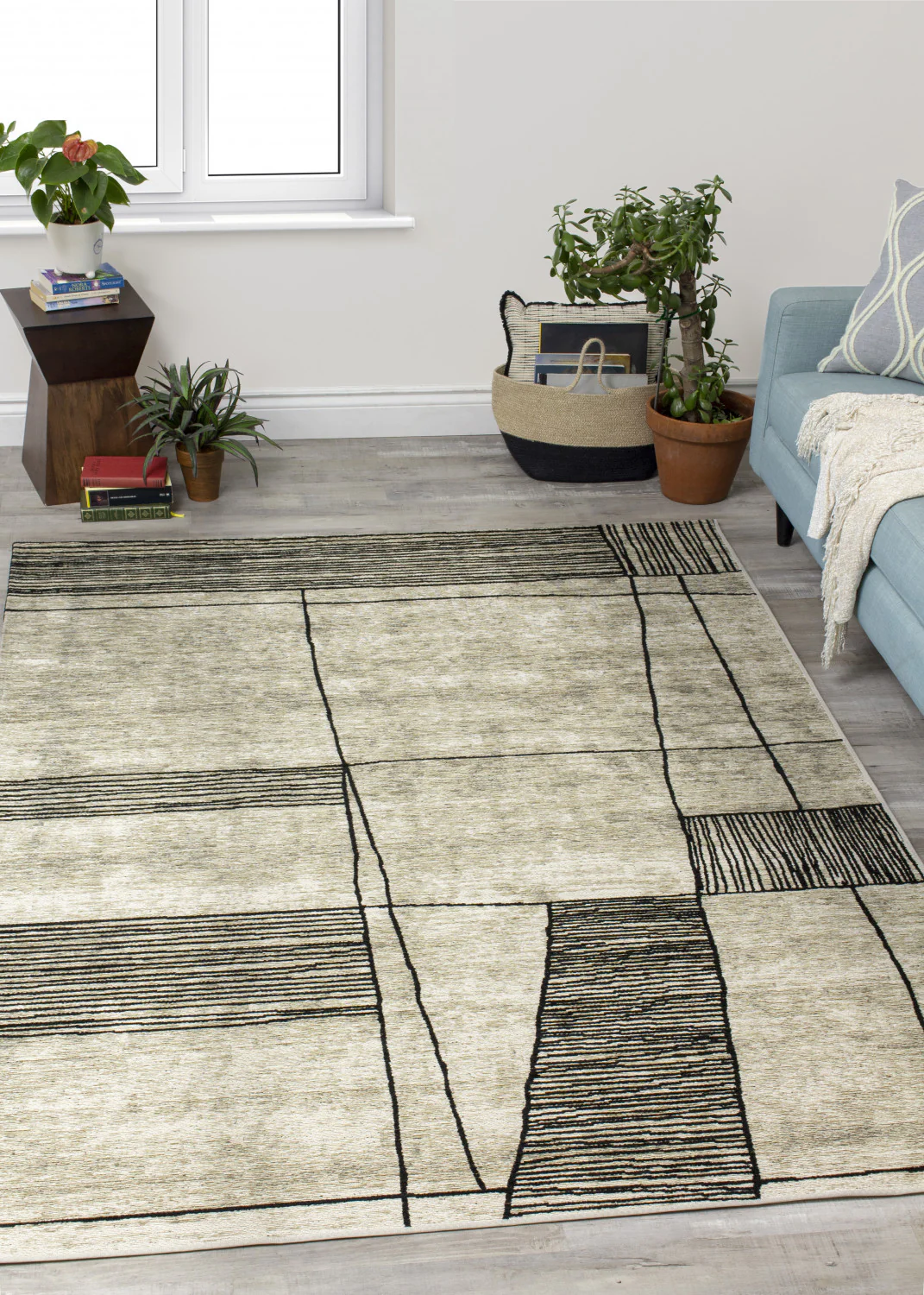 Ollie Abstract Pen Drawing Area Rug - 5' X 8' - Grey - Image 2