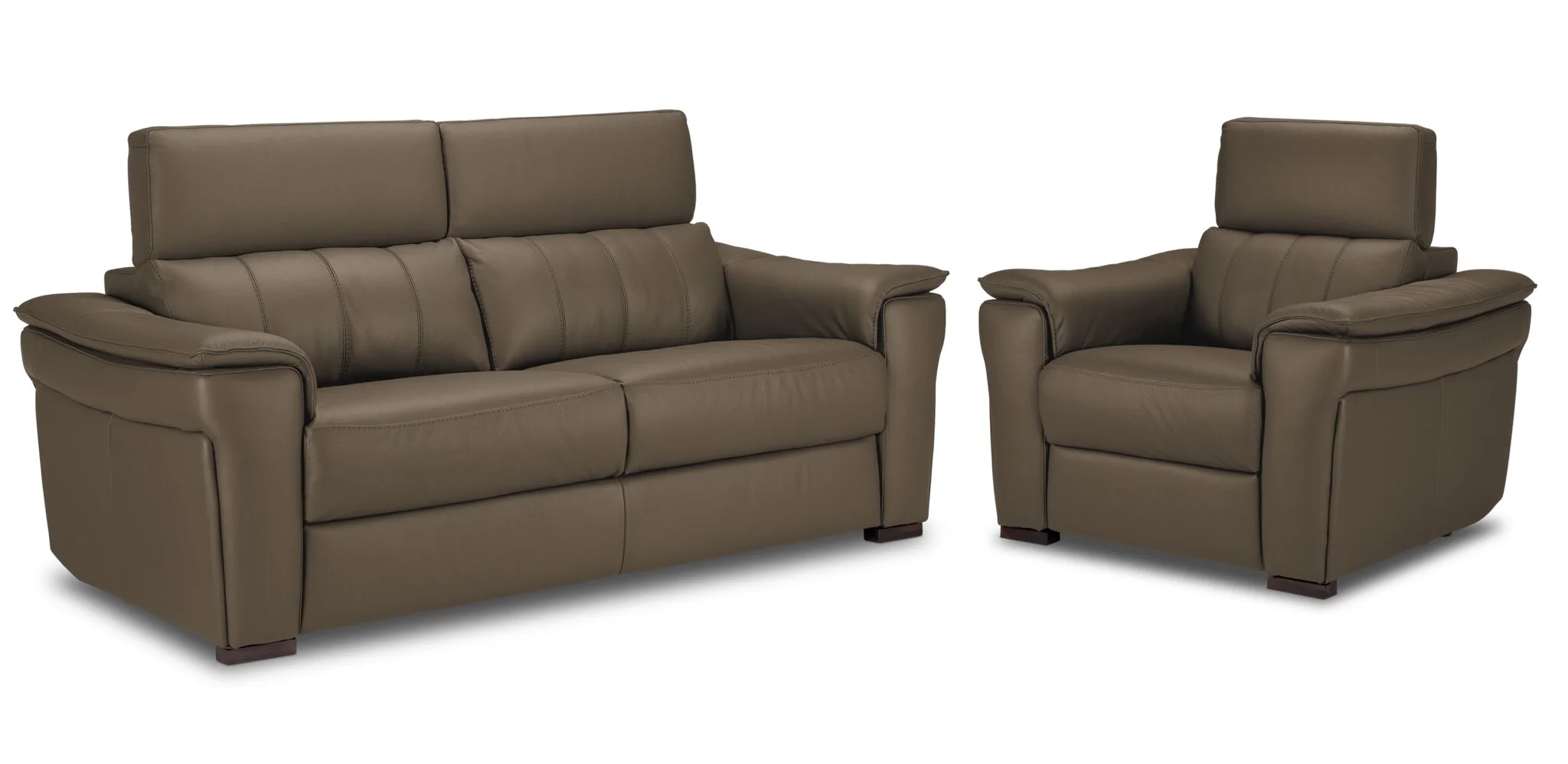 Orlando-Ray Leather Sofa and Chair Set - Taupe
