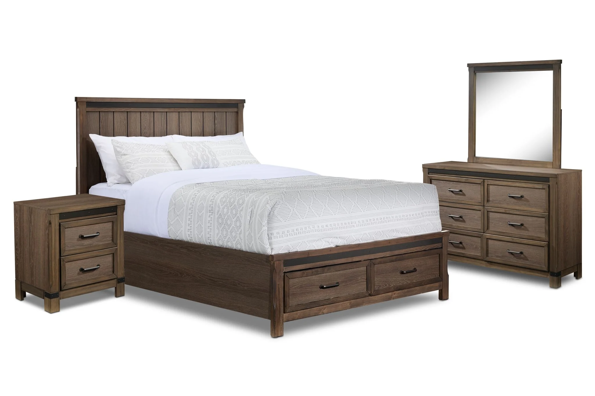 Rossco 6-Piece Queen Storage Bedroom Package - Rustic Oak