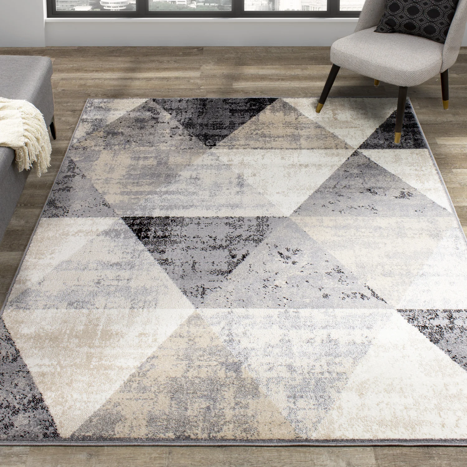 Siecle Triangle Shapes Area Rug - 2' X 8' - Cream/Beige - Image 2