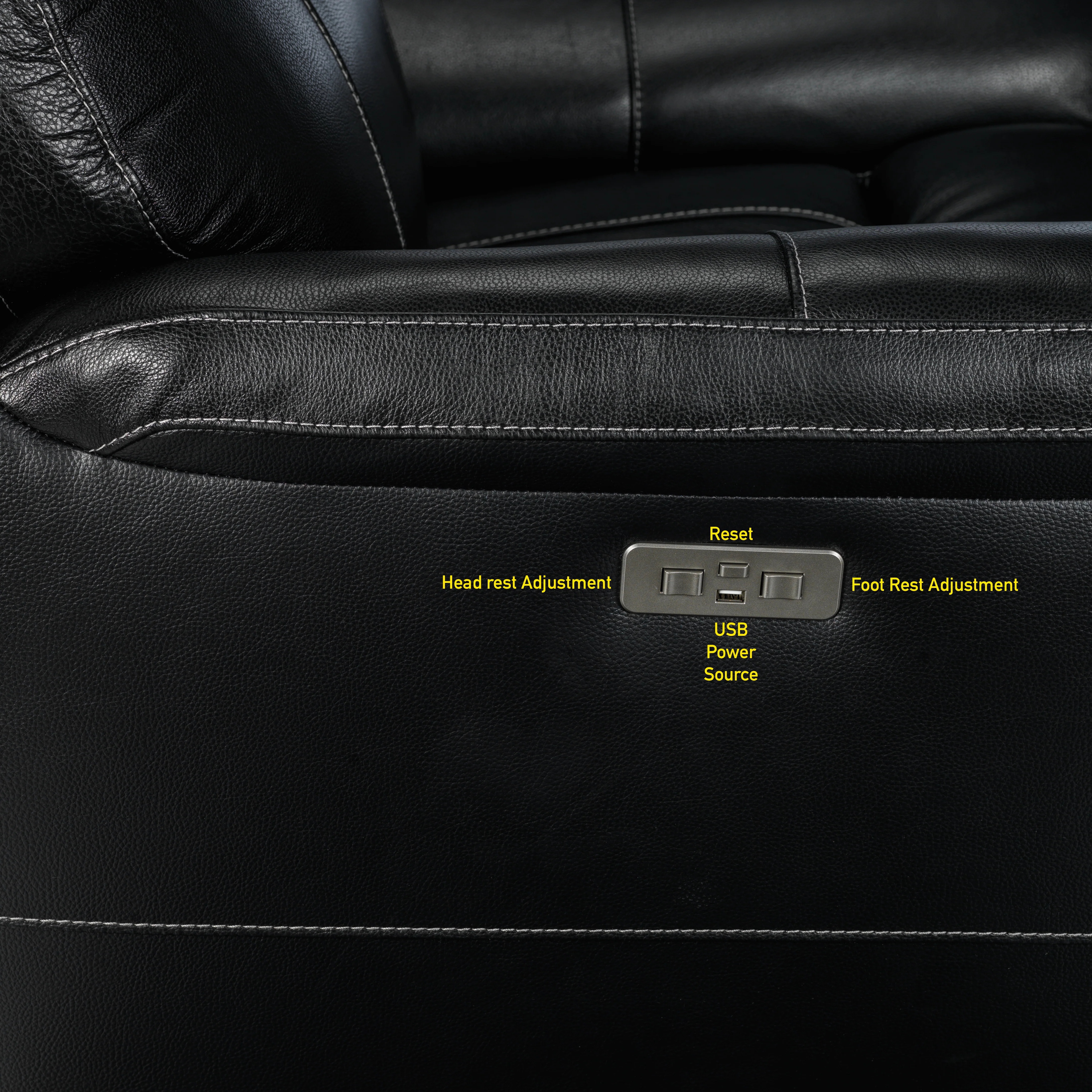 Stallion Leather Dual Power Reclining Loveseat - Midnight Black - Image 6